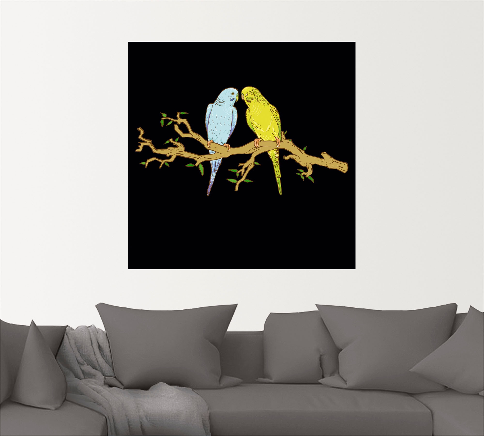 Artland Wandbild (1 Poster als Ast«, OTTO St.), versch. oder im einem Shop »Küssende Online Wandaufkleber in Wellensittiche Vögel, Alubild, auf Leinwandbild, Größen