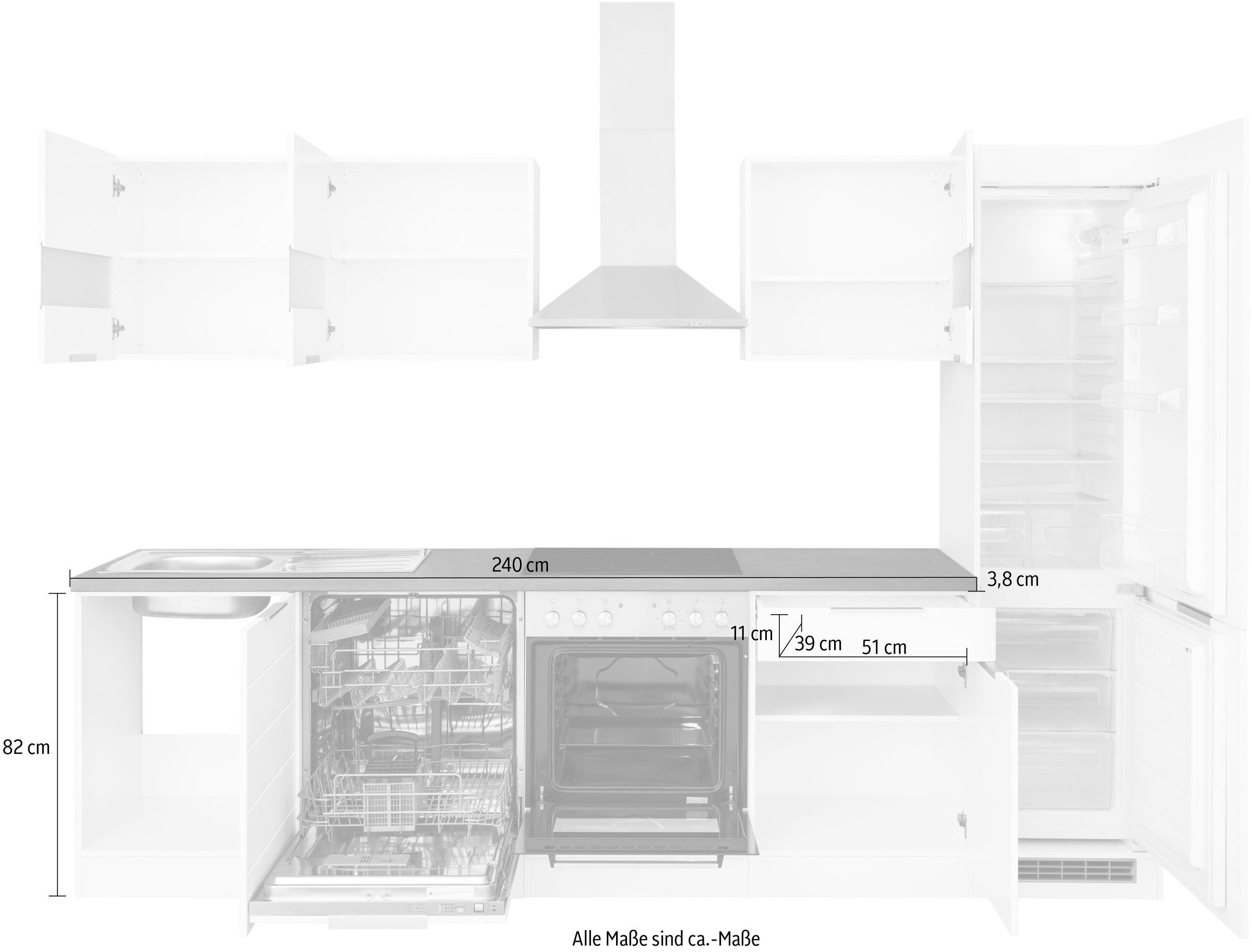 KOCHSTATION Küchenzeile »KS-Luhe« 300 cm breit, wahlweise mit oder ohne E-Geräten, gefräste MDF-Fronten