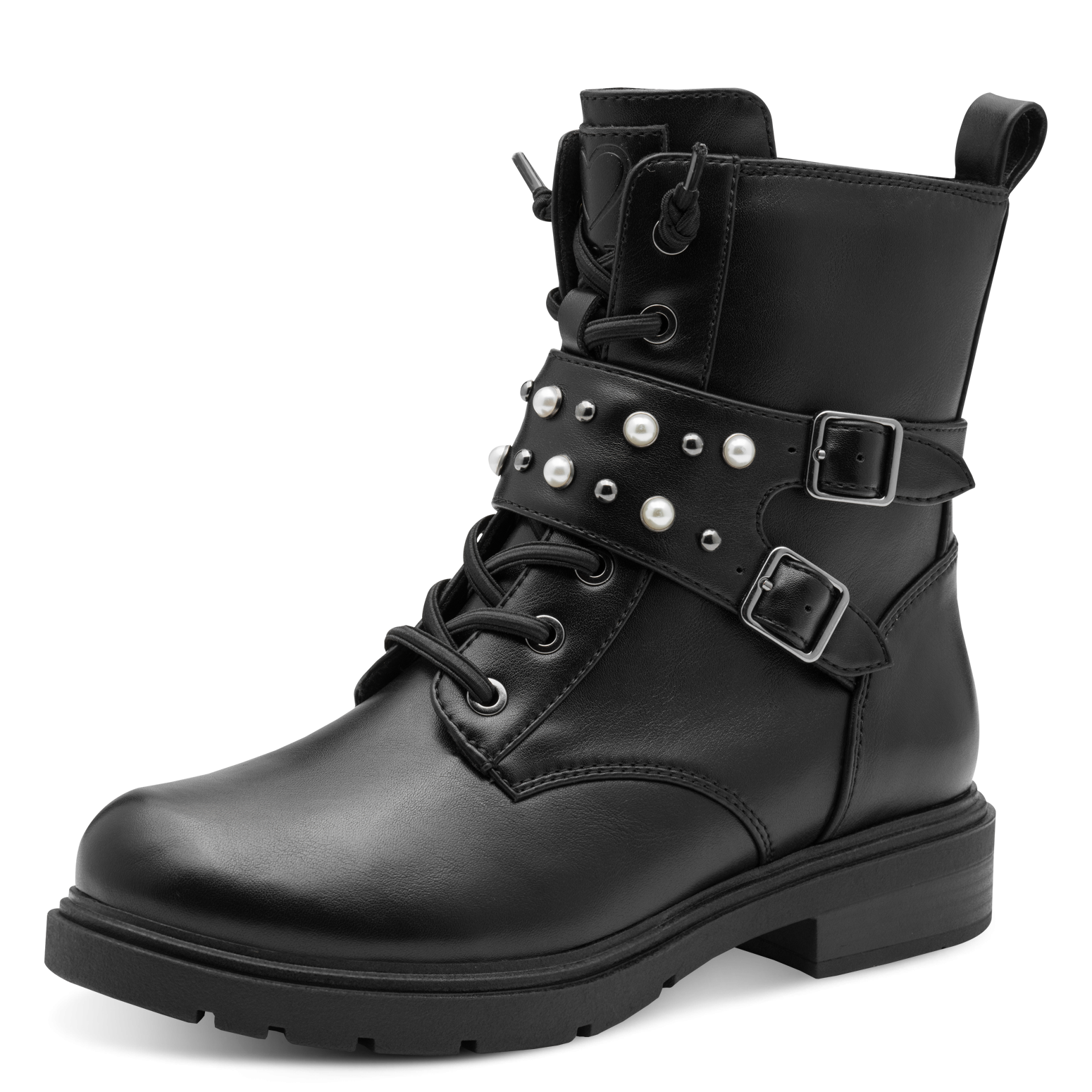 MARCO TOZZI Schnürstiefelette  , Blockabsatz, Schnürboots mit Zierschnallen und Zierperlen