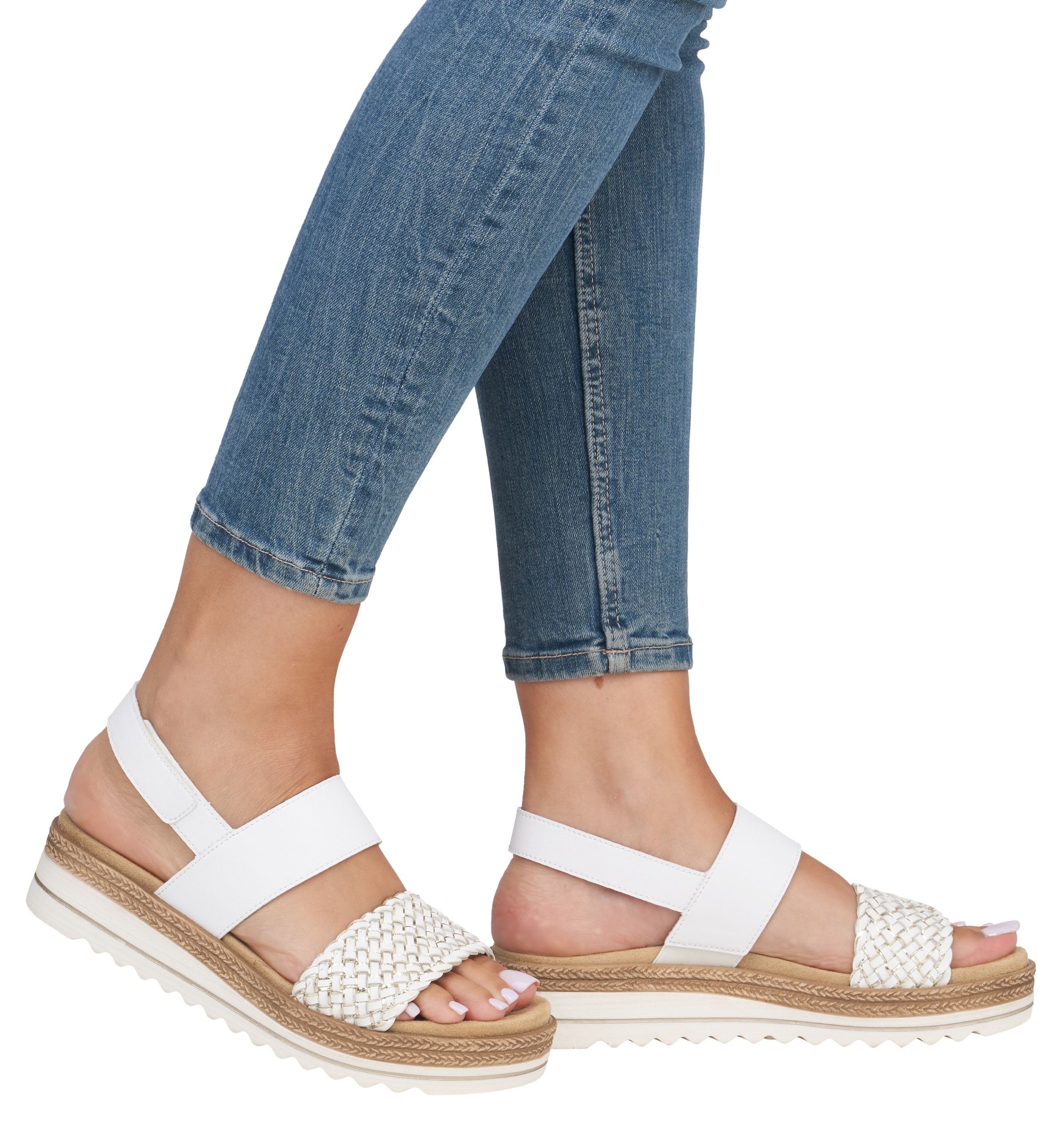 Remonte Keilsandalette »ELLE-Collection«, Sommerschuh, Sandale, Keilabsatz, mit Flechtbandage im Metalliclook