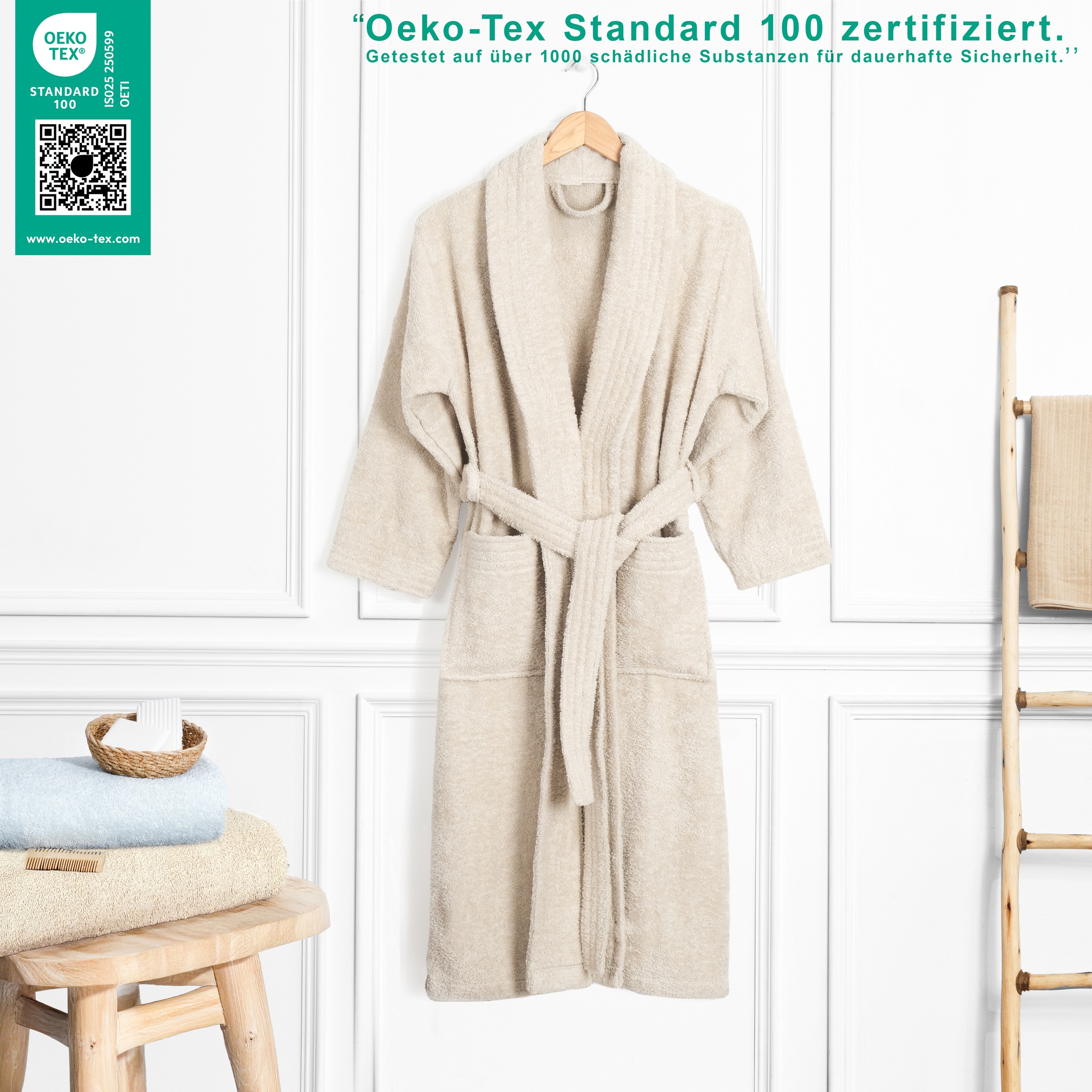 HAMMETEX Damenbademantel »Ren, 100% Baumwolle« 380 g/m² Frottee Bademantel mit Taschen – Saugfähig & Weich