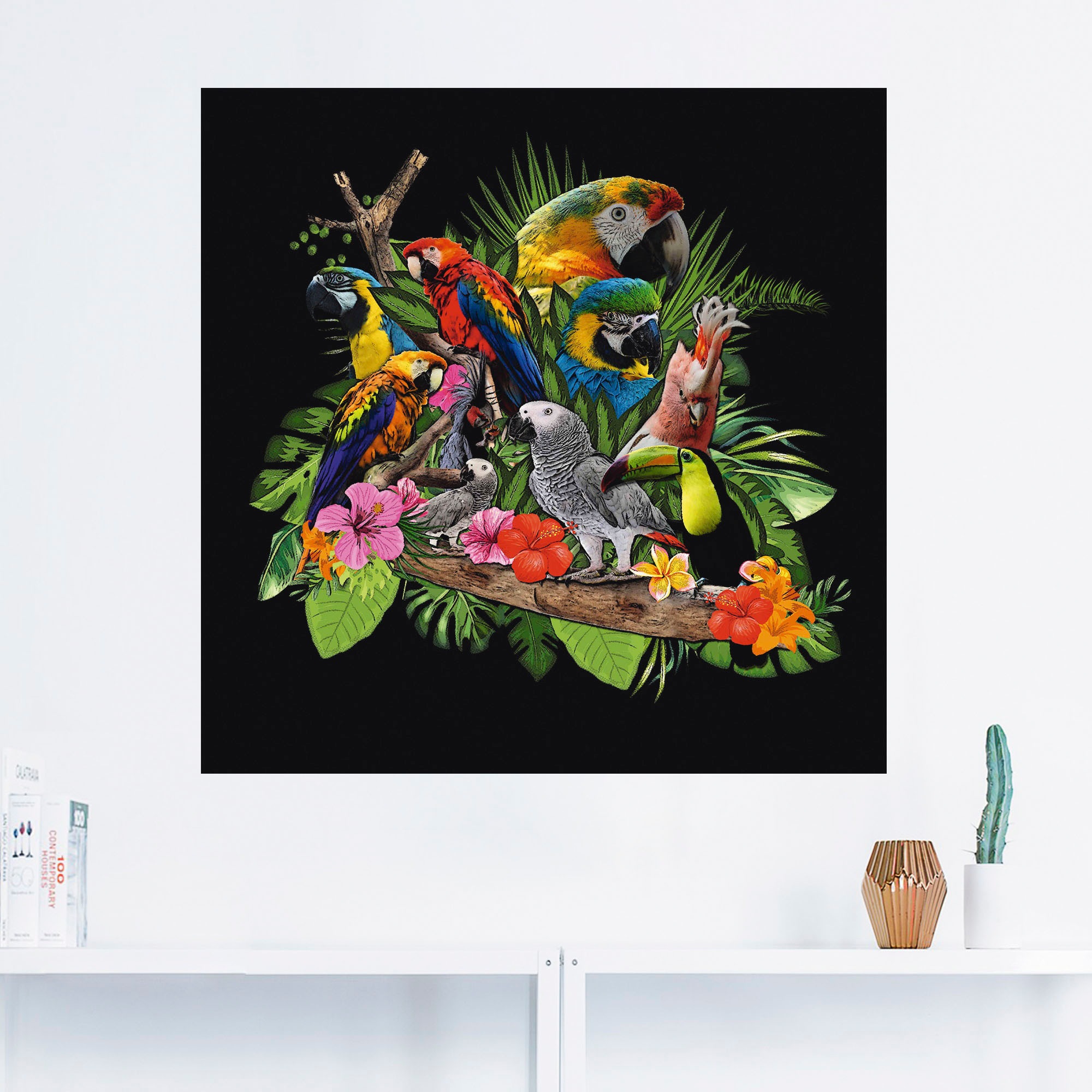 Artland Wandbild »Papageien Graupapagei Kakadu Dschungel«, Vögel, (1 St.), als Alubild, Outdoorbild, Leinwandbild, Poster, Wandaufkleber