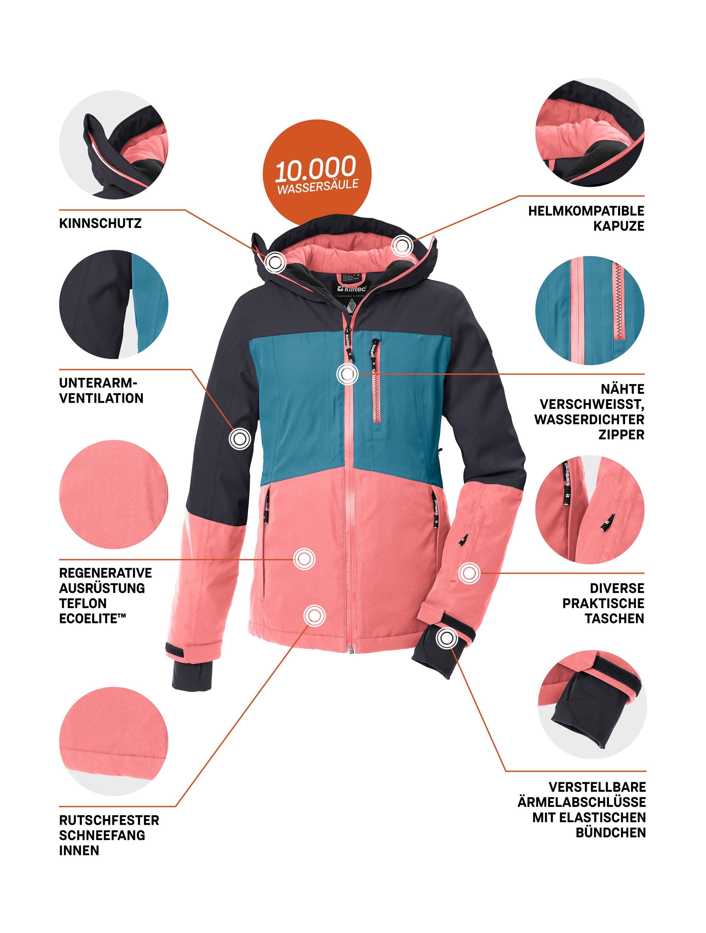 Killtec Skijacke »KSW 277 WMN SKI JCKT« Wasserdichte Damenjacke mit Schneefang, verstellbar und atmungsaktiv