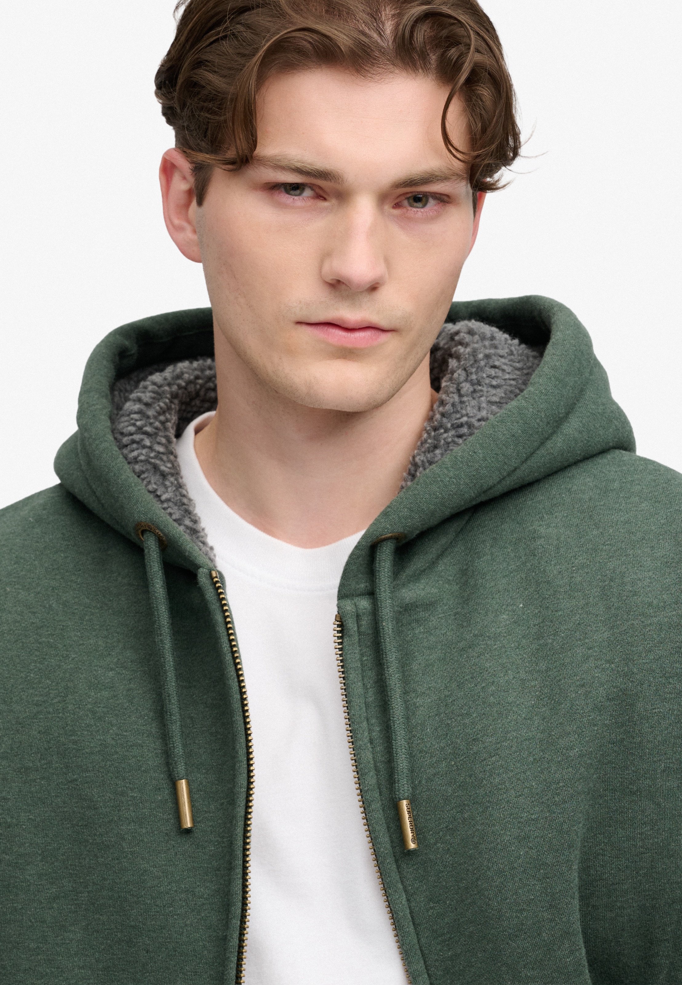 Superdry Kapuzensweatjacke »BORG LINED ZIPHOOD« Baumwollmischung, slim fit