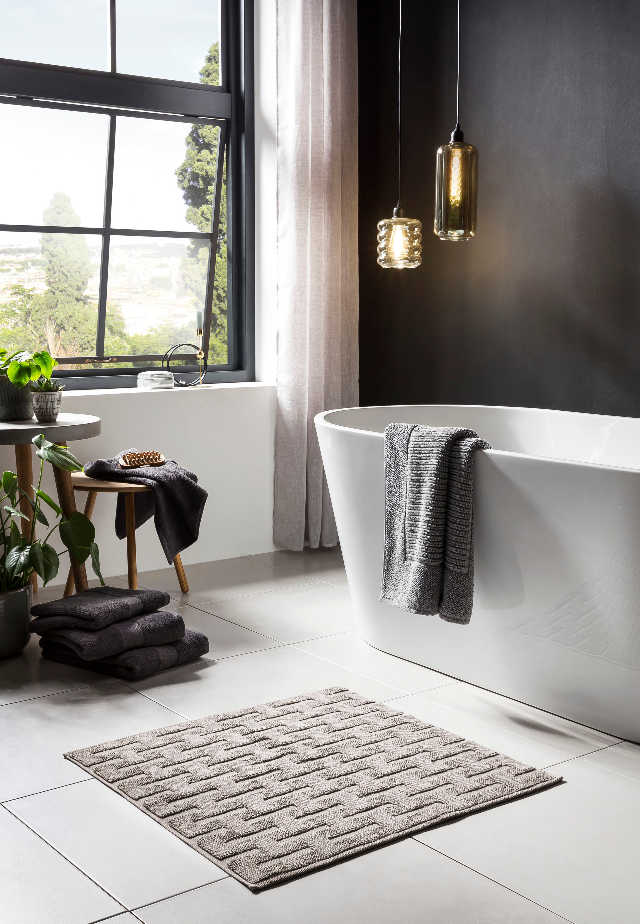 done.® Badematte »Delia« Höhe 10 mm rutschhemmend beschichtet fußbodenheizungsgeeignet Badteppich, Uni-Farben, Hoch-Tief Effekt, reine Baumwolle, waschbar