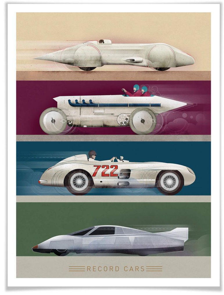 Wall-Art Poster »Record Cars«, Autos, (1 St.), Poster, Wandbild, Bild, Wandposter