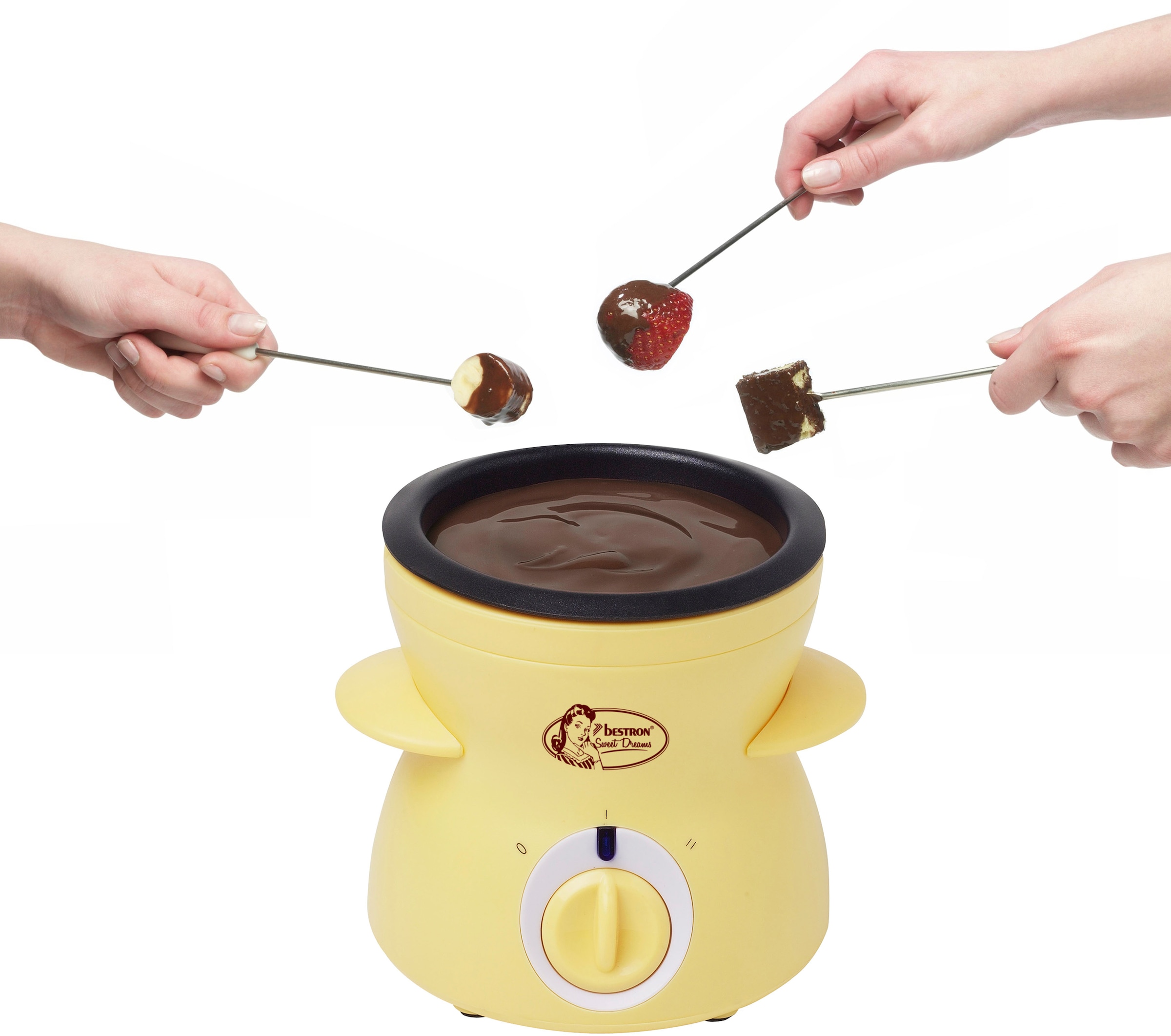 bestron Elektro-Fondue »DCM043 Mini-Schokofondue-Set«, inkl. 10xSpieße, 10xGabeln und 1xSpatel, 25Watt, Farbe: Gelb