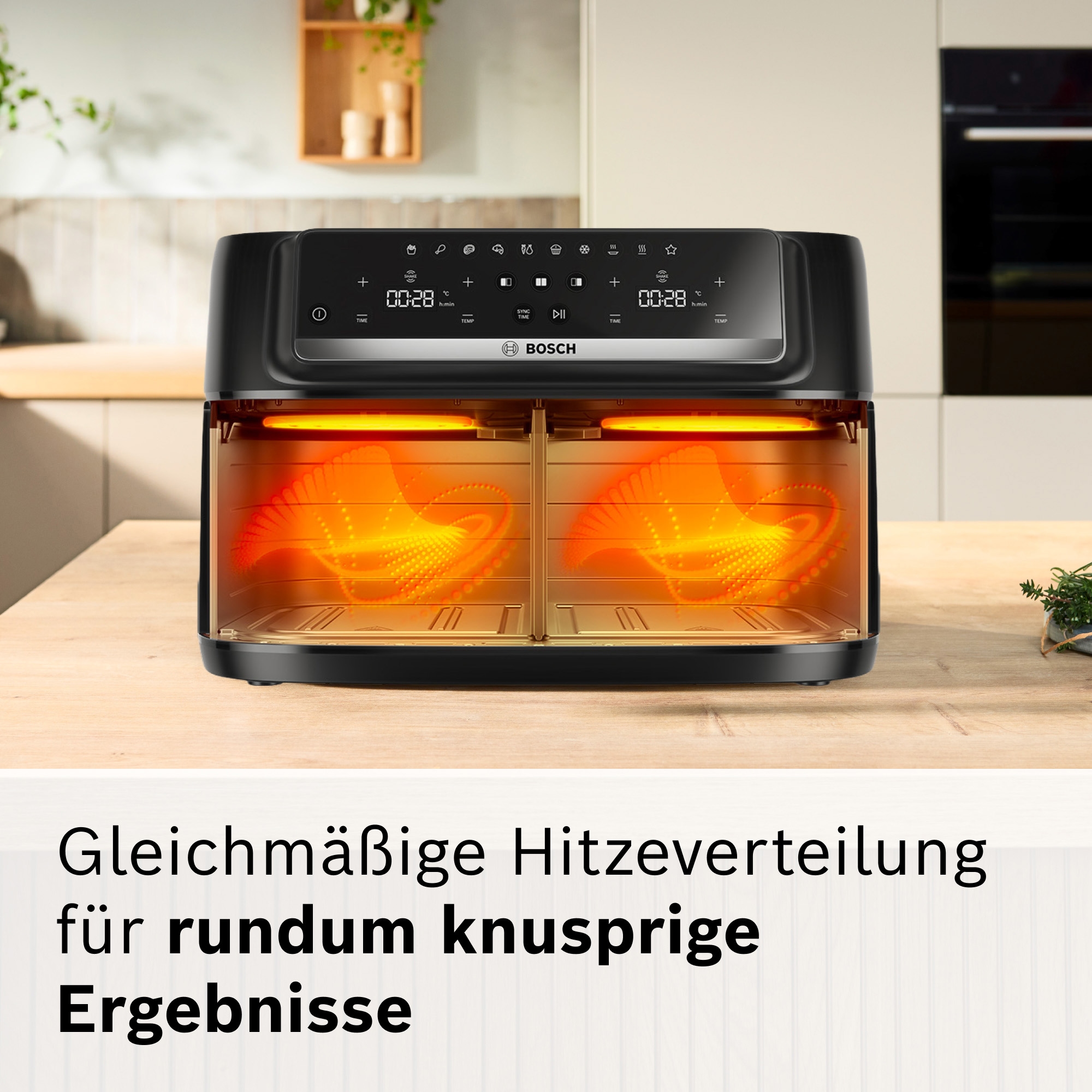 BOSCH Heißluftfritteuse »Airfryer MAFD440B0, 2* 4,5L Kammer, spülmaschinengeeignet, schwarz« 2500 W PFAs frei, einfache Reinigung, 6 voreingestellte Programme