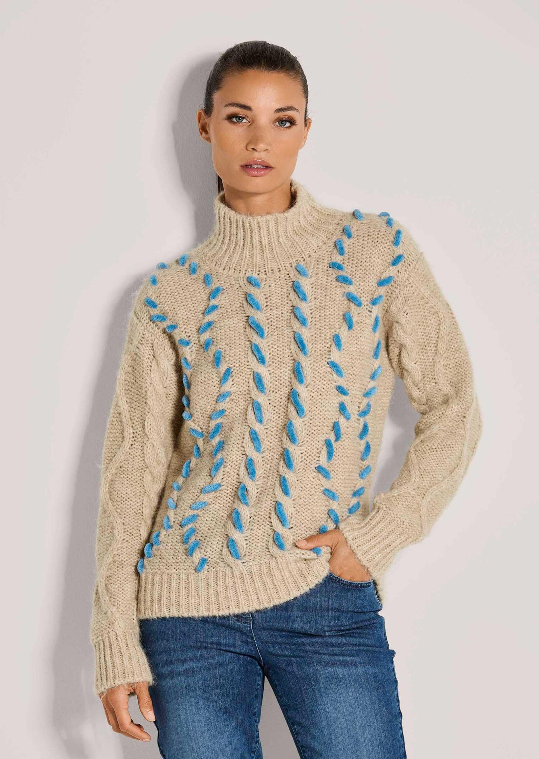 MADELEINE Longpullover »Strickpullover Modischer Grobstrickpullover mit Folklore-Elementen«