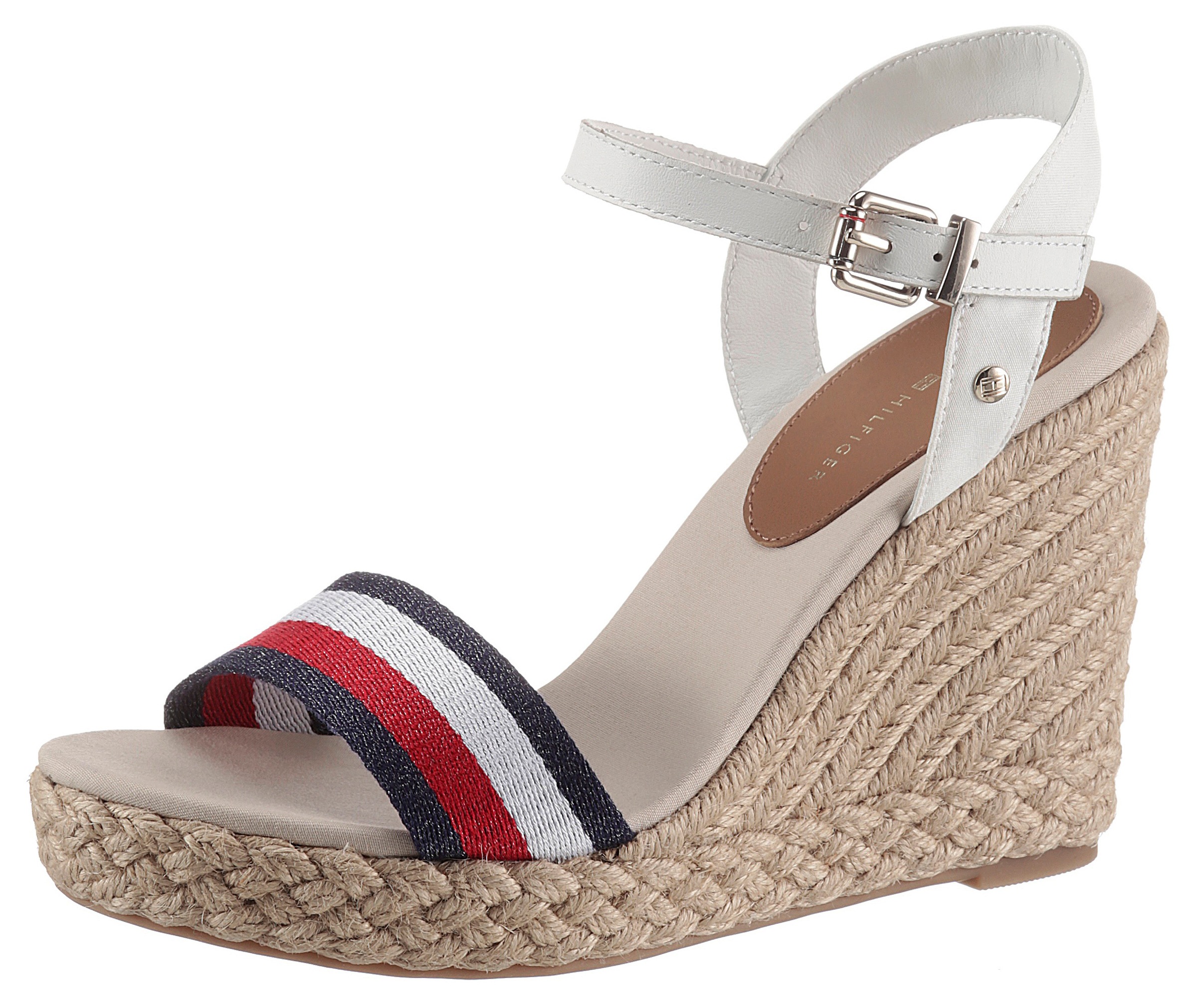 TOMMY HILFIGER High-Heel-Sandalette »SHIMMERY RIBBON HIGH WEDGE«, mit gestreifter Bandage