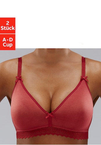 Bralette-BH, (Packung, 2 Stück), ohne Bügel mit Spitzenband, aus weicher Baumwolle,...