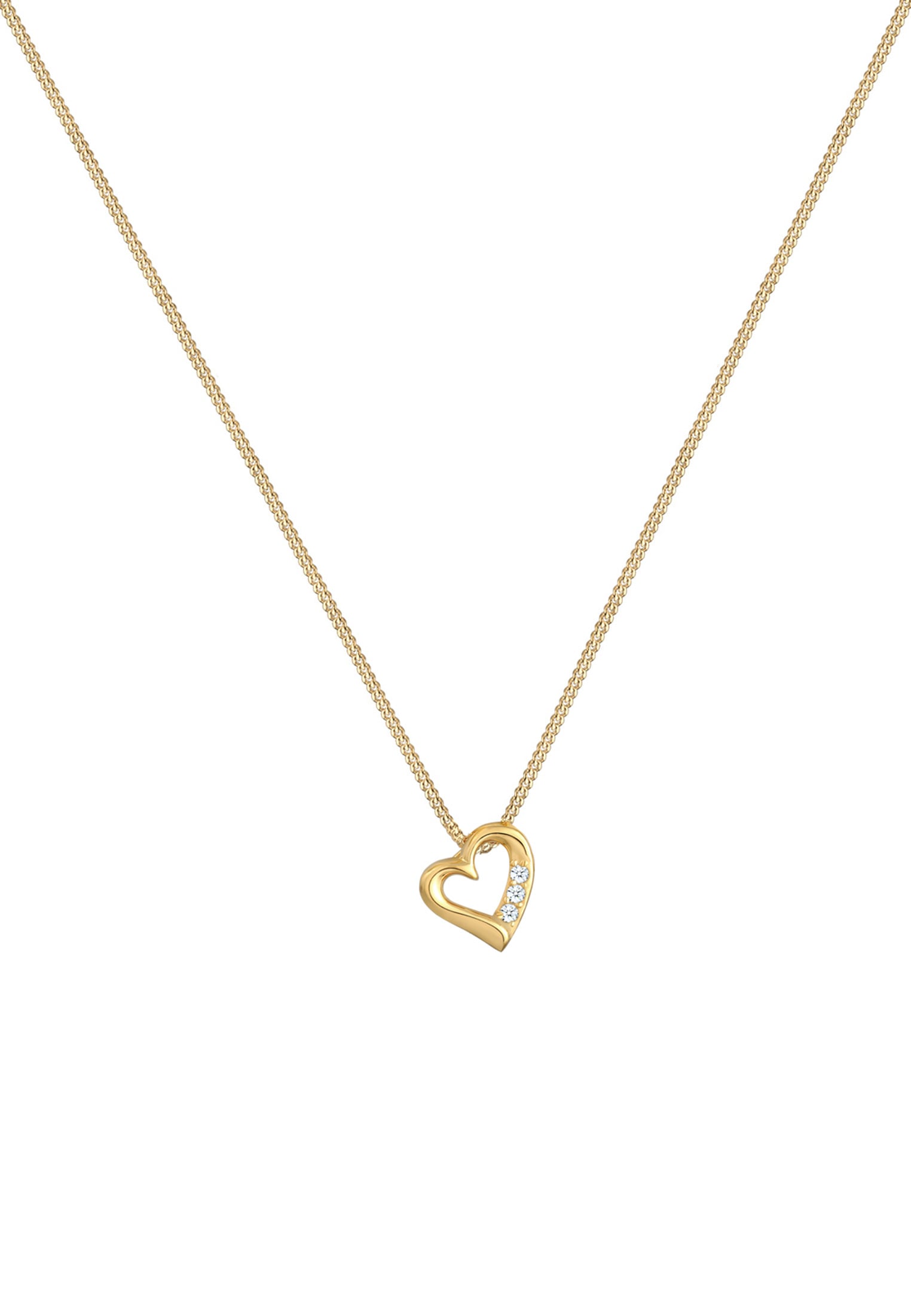 Elli DIAMONDS Silberkette »Halskette Herz Diamant Weiß Brillantschliff (0.045 ct) 585 Gelbgold«