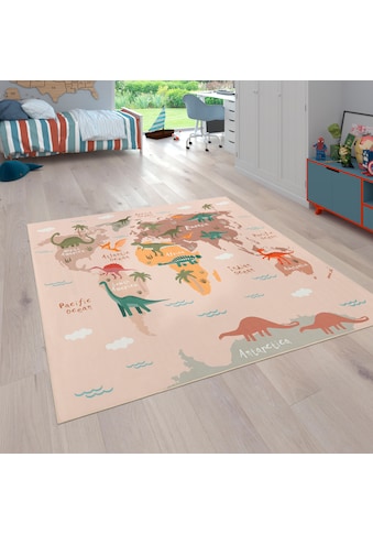 Kinderteppich »Bino 583«, rechteckig, Spielteppich, Motiv Weltkarte & Dinosaurier,...