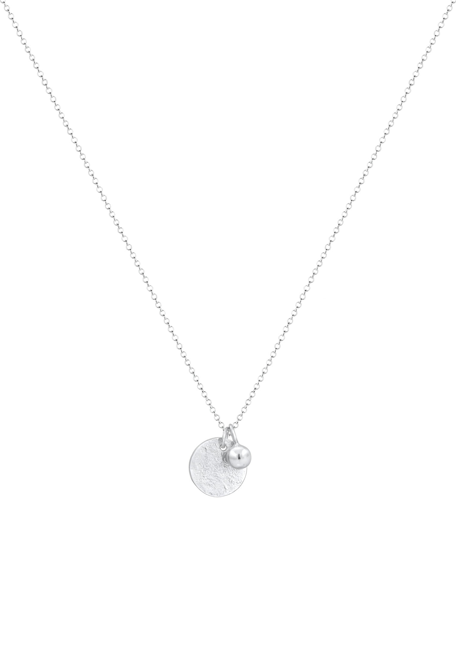 Elli Kette mit Anhänger »Halskette Plättchen Münze Organic Look Geo Kugel 925 Silber«
