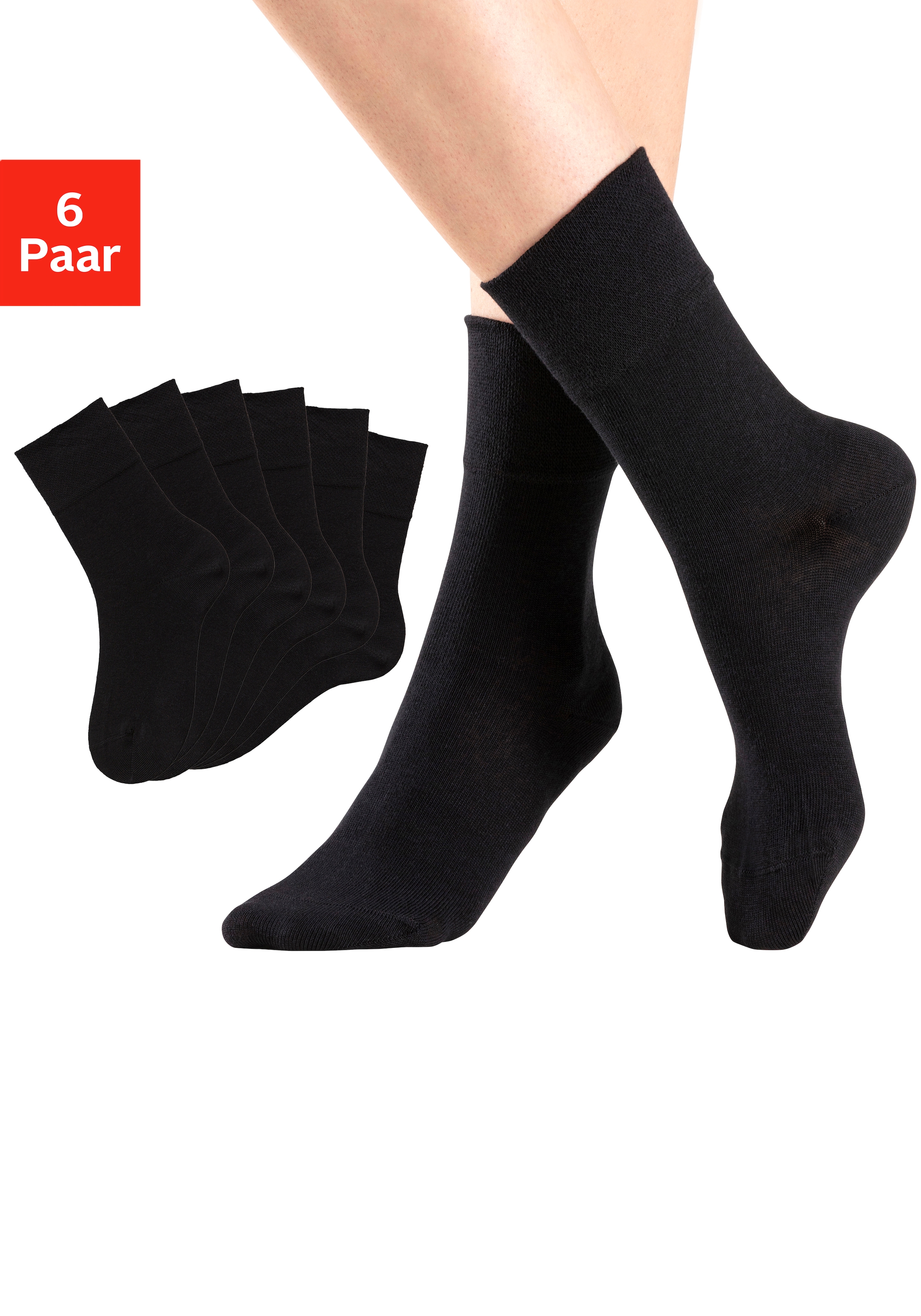 Socken, (Packung, 6 Paar), mit Komfortbund auch für Diabetiker geeignet