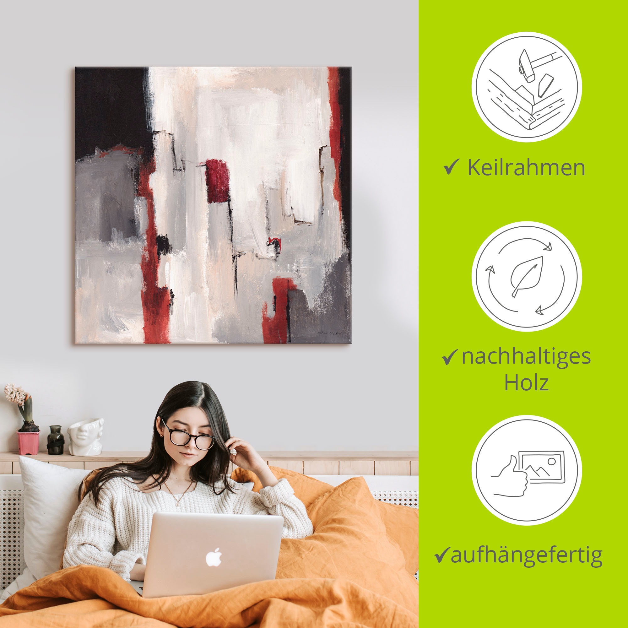 Artland Wandbild »Rot an Grau II«, Gegenstandslos, (1 St.), als Leinwandbild, Poster in verschied. Größen