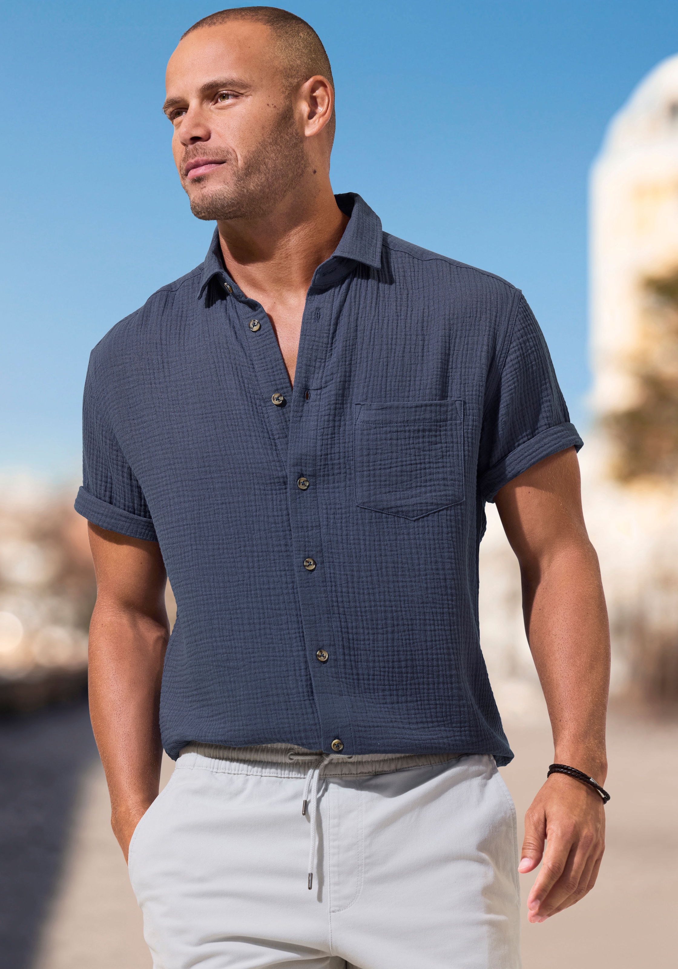 Beachtime Kurzarmhemd »Regular fit« Kurzarm, Freizeithemd aus Musselin-Ware