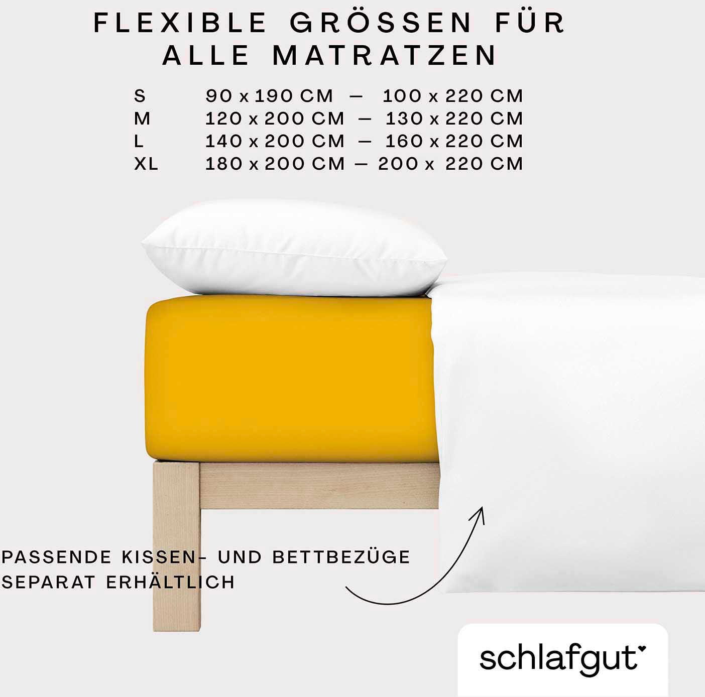 Schlafgut Spannbettlaken »PURE Bio-Baumwolle mit Elasthan, 170 g/m², Bettlaken, Spannbetttuch« PREMIUM Laken für Matratzen bis 30cm Höhe, dehnbar blickdicht, straff