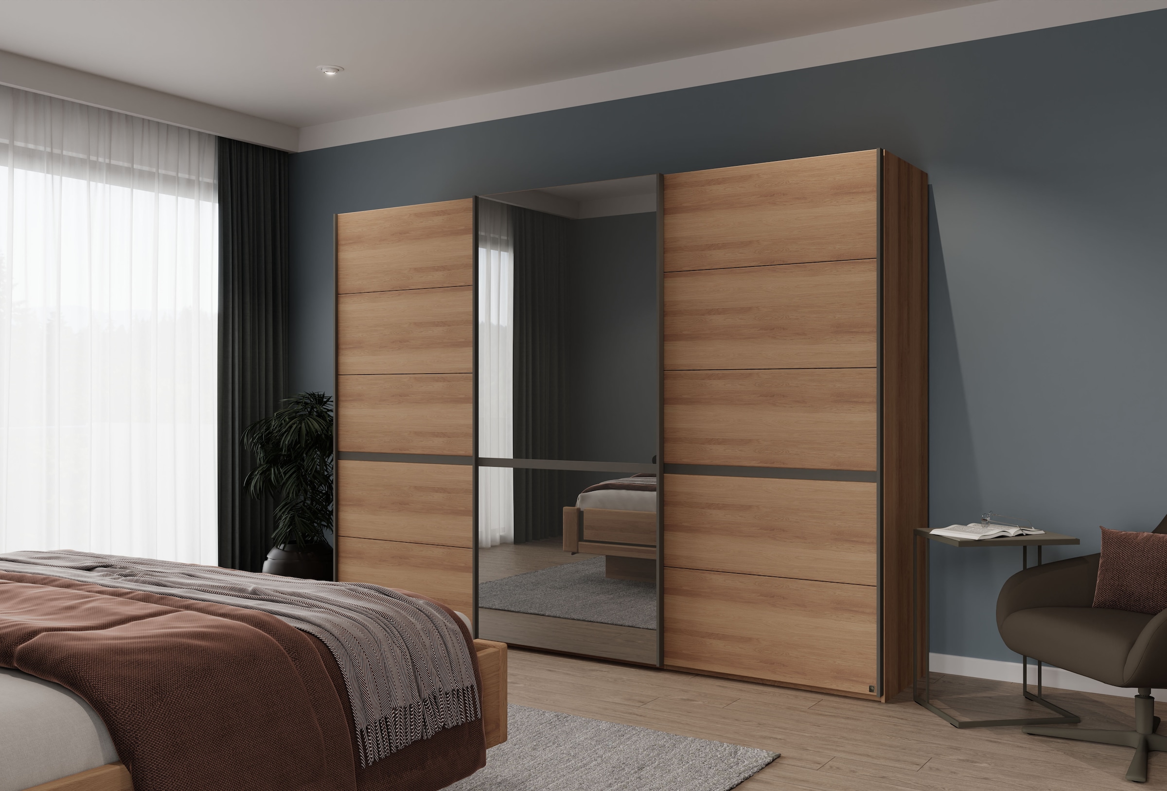 Musterring Schwebetürenschrank »Sorrent, Kleiderschrank, Schrank, Schiebetüren«, (Teilmassiv Eiche, MADE IN GERMANY), Türen in Eiche massiv mit Kassetten-Optik, verschiedene Maße verfügbar