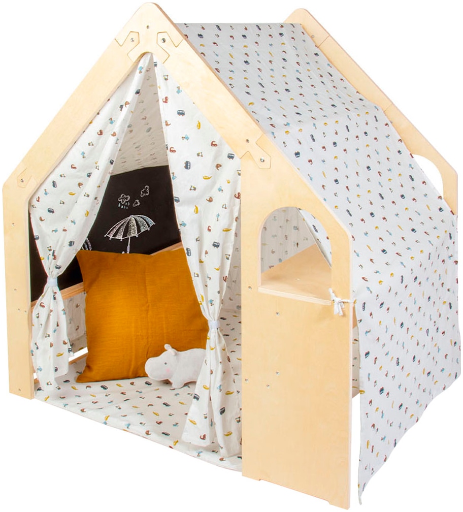 Pinolino® Spielhaus »Thilda, inkl. Stoffdach Dessin "Kleine Flitzer", 3-tlg.«