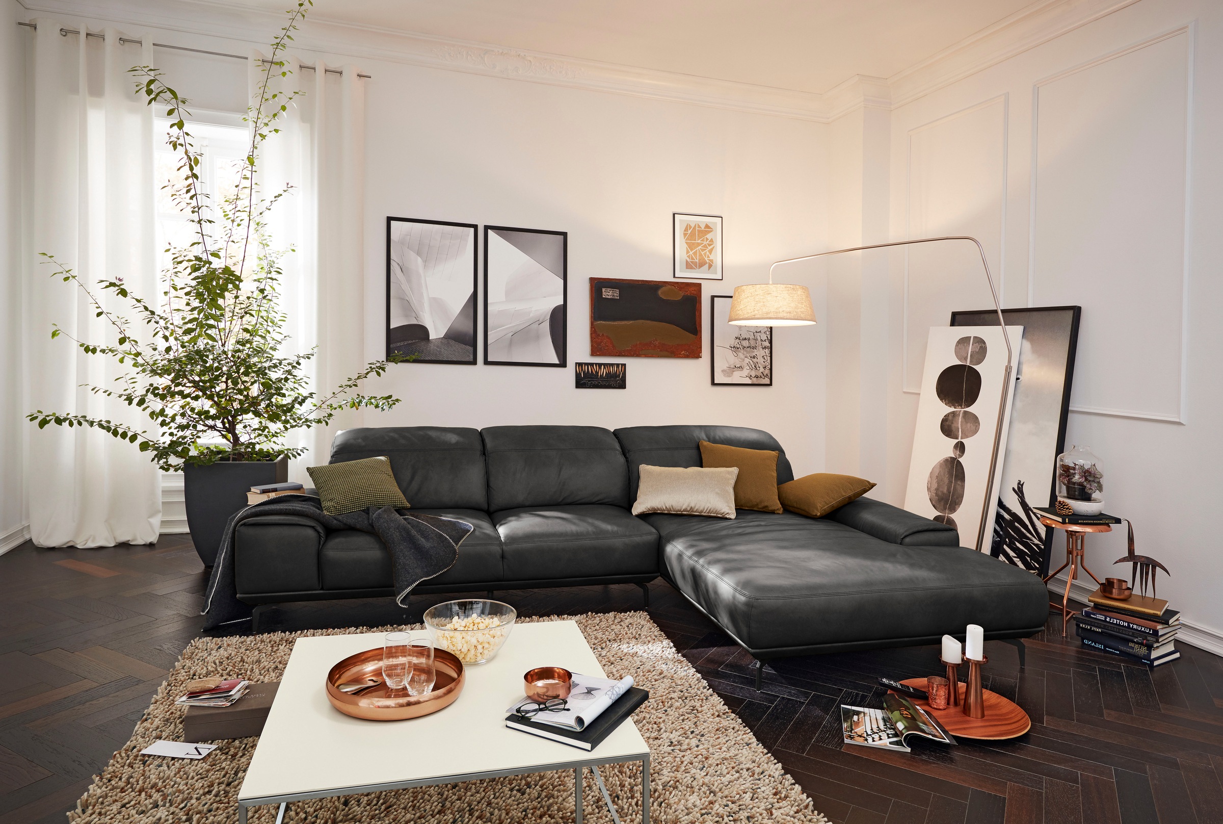 Musterring Wohnlandschaft »MR 2490«, Fuß schwarz, Sitzhöhe 48cm, wahlweise mit Funktionen, Maße 342x207 cm