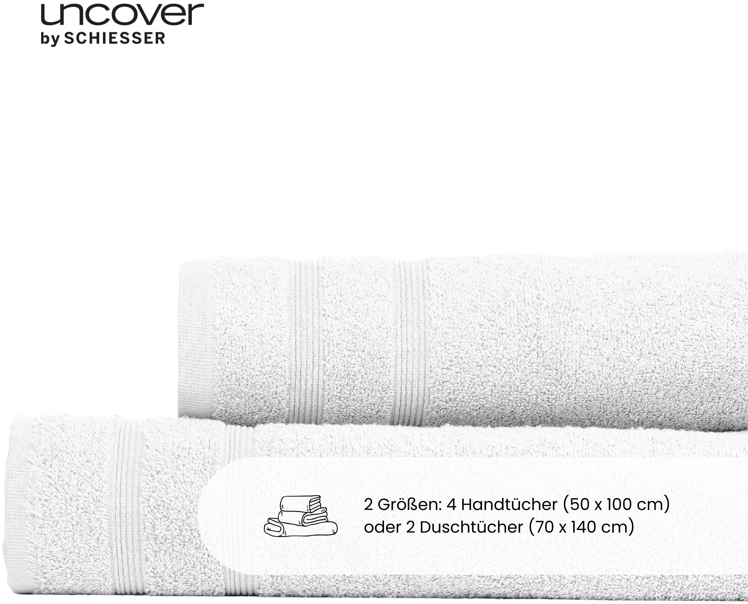 uncover by SCHIESSER Handtücher »Brooklyn mit dezenter Bordüre in Hoch-Tief-Optik«, (Set, 4 St.), Made in Green