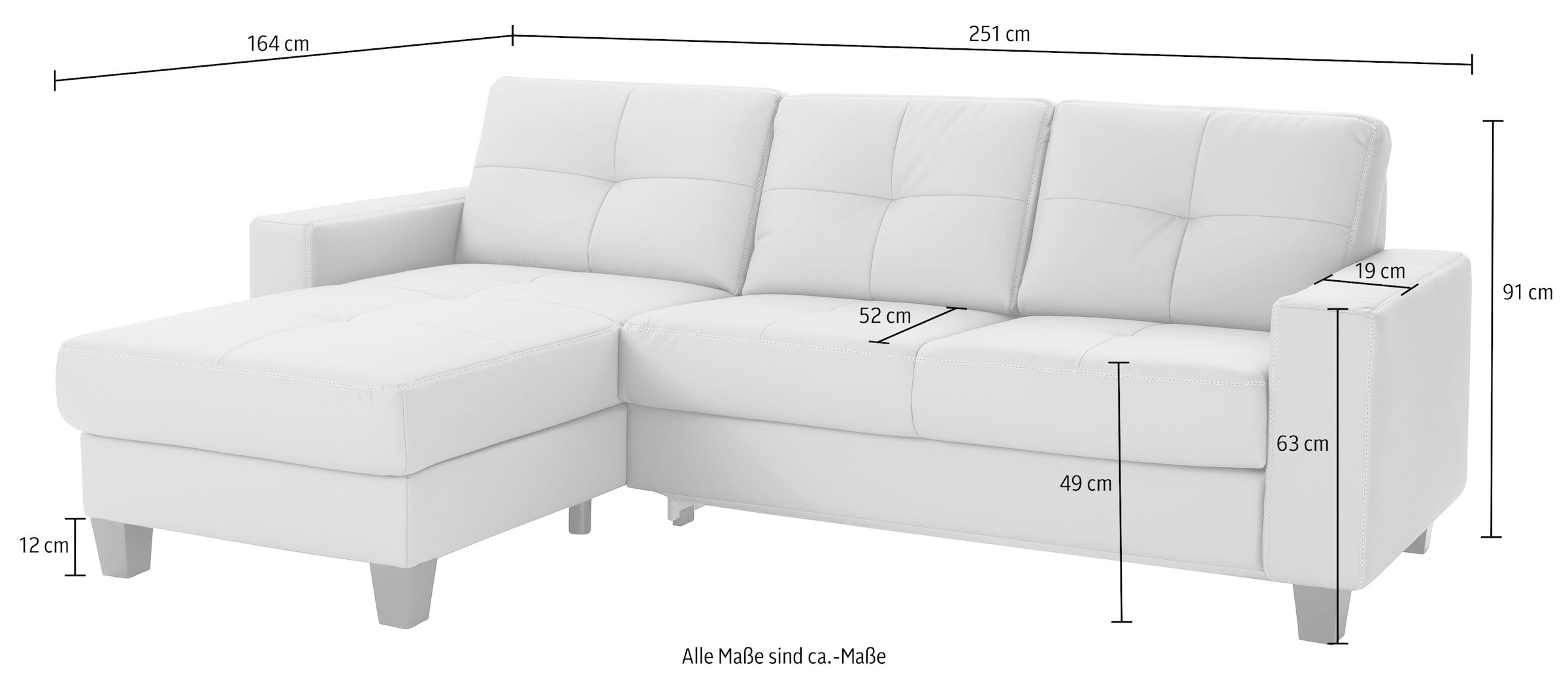 Places of Style Ecksofa »Varese L-Form«, wahlweise mit Bettfunktion und Vorziehfunktion
