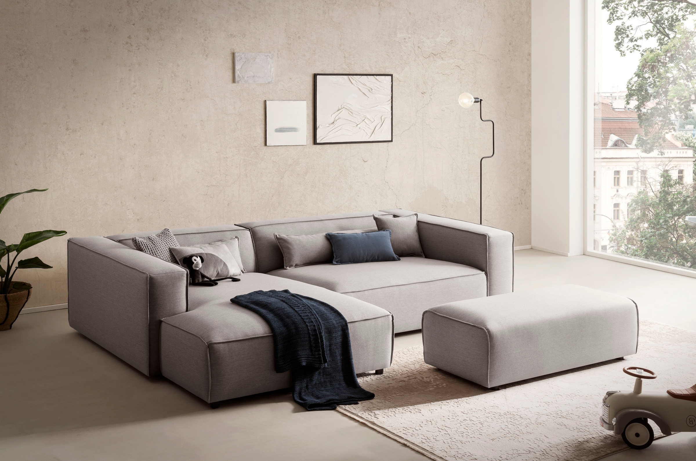 LeGer Home by Lena Gercke Polsterecke »PIARA XXL, L-Form, incl. Hocker«, stellbar zum Schlafsofa (Krokodilverbinder), in Cord und Flachgewebe