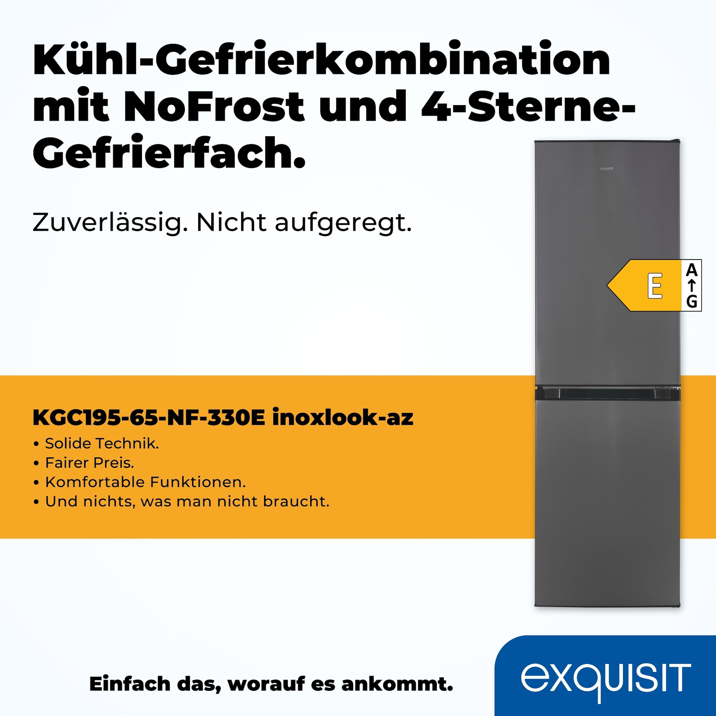 exquisit Kühl-/Gefrierkombination »KGC195-65-NF-330E inoxlook-az« 157,5 cm hoch 48,5 cm breit 4-Sternefach