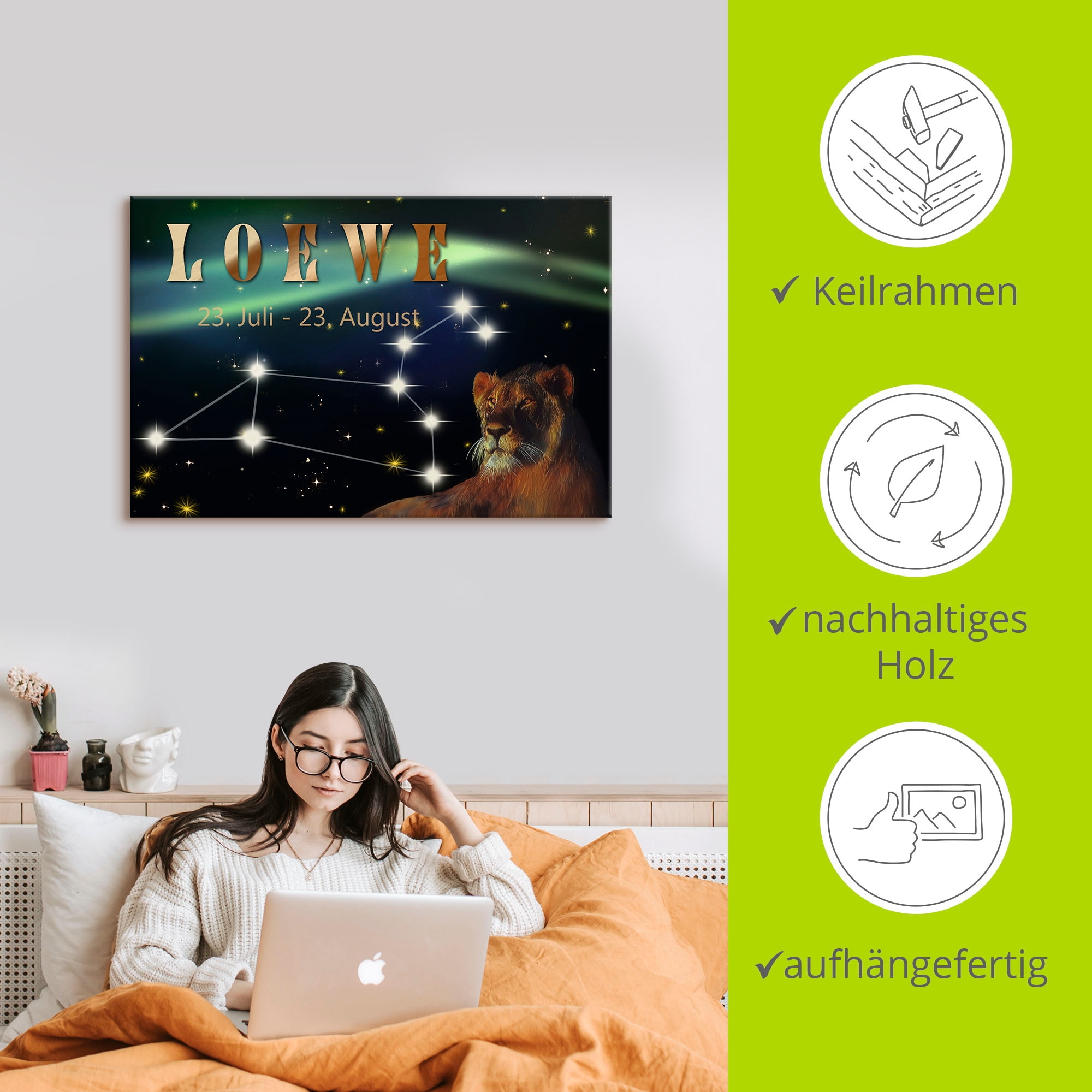 Artland Wandbild »Sternzeichen - Löwe«, Bilder von Sternzeichen, (1 St.), als Leinwandbild, Poster, Wandaufkleber in verschied. Größen
