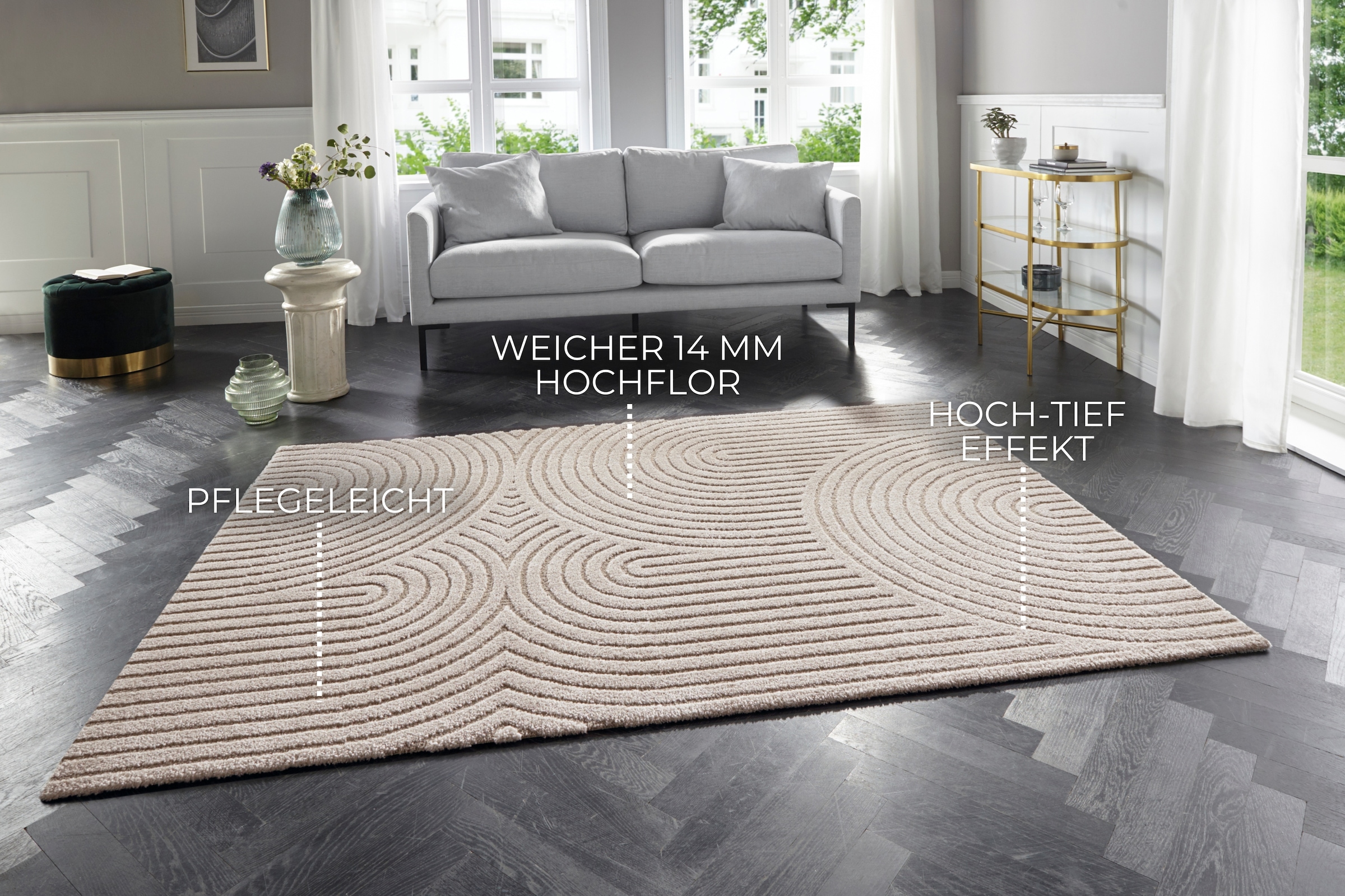 ELLE DECORATION Designteppich »Panglao«, rechteckig, softer Kurzflor, Hoch-Tief-Effekt, robust & pflegeleicht, Scandi-Look