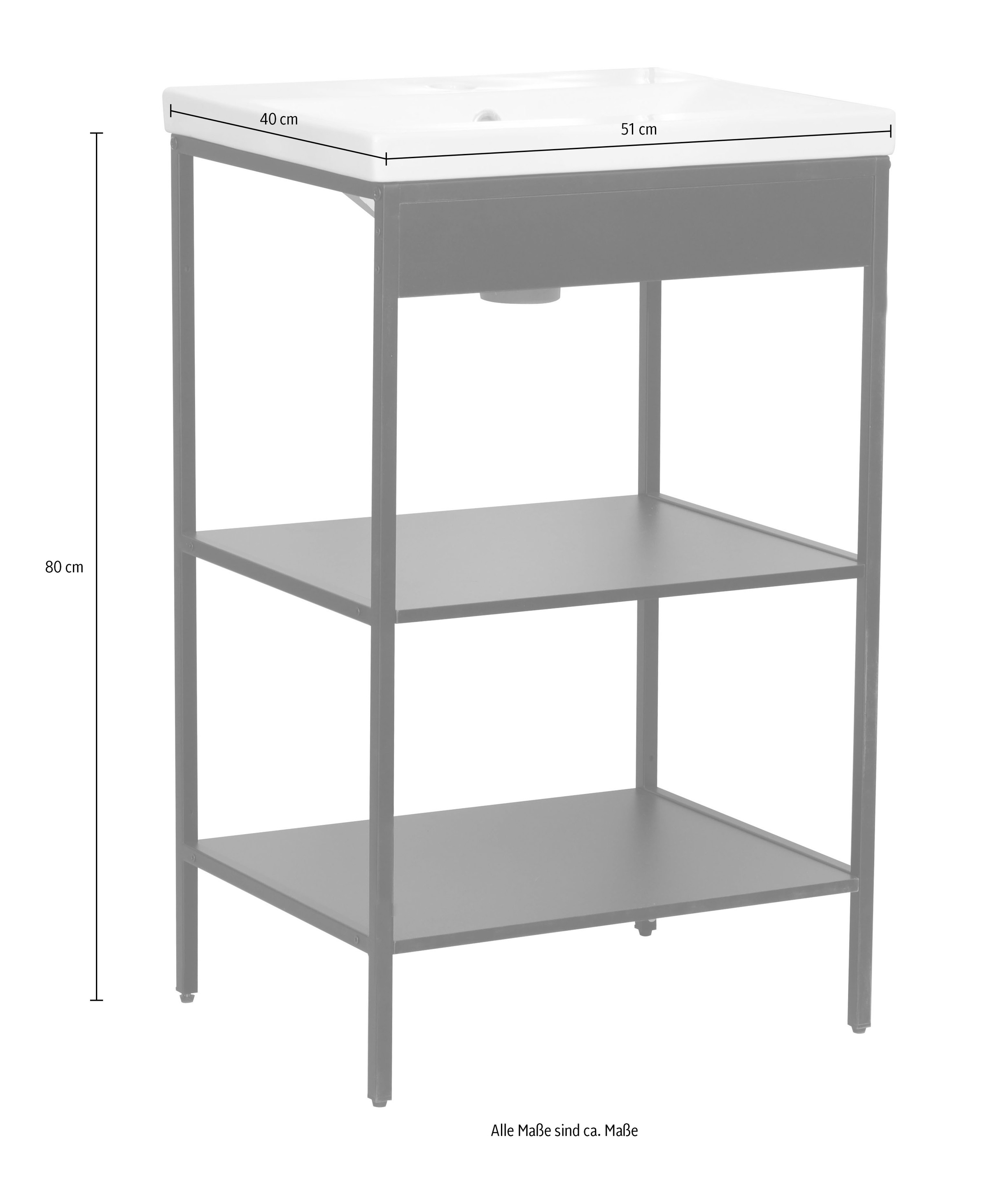 INOSIGN Waschbeckenunterschrank »Lodi«, (1 St.), Badezimmerregal mit 2 offenen Fächern - (B/T/H) 51/40/80 cm