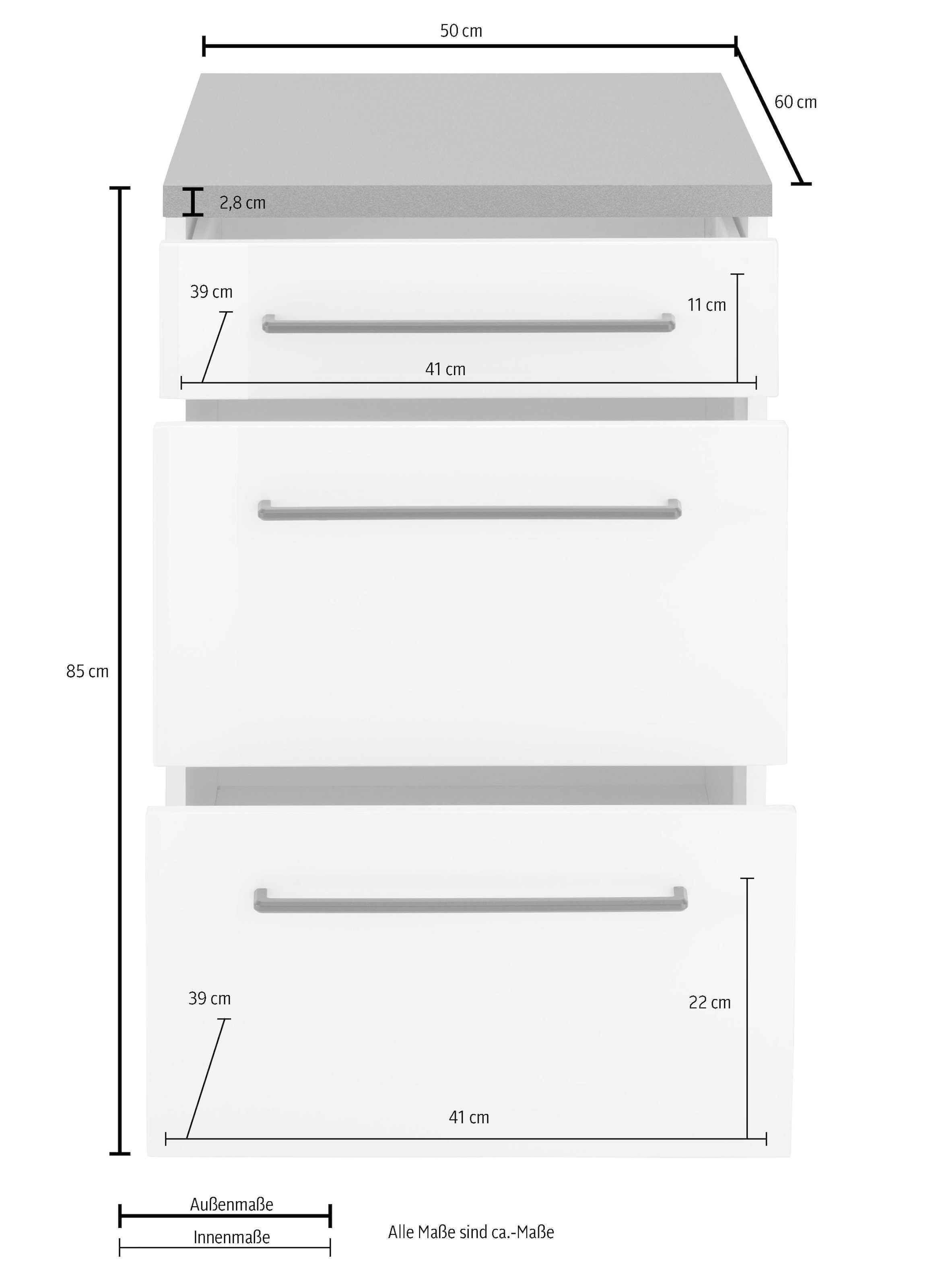 HELD MÖBEL Unterschrank 50 im breit, cm Shop 1 Metallgriff, 2 Online Auszüge, »Tulsa«, OTTO große Front Schubkasten, MDF