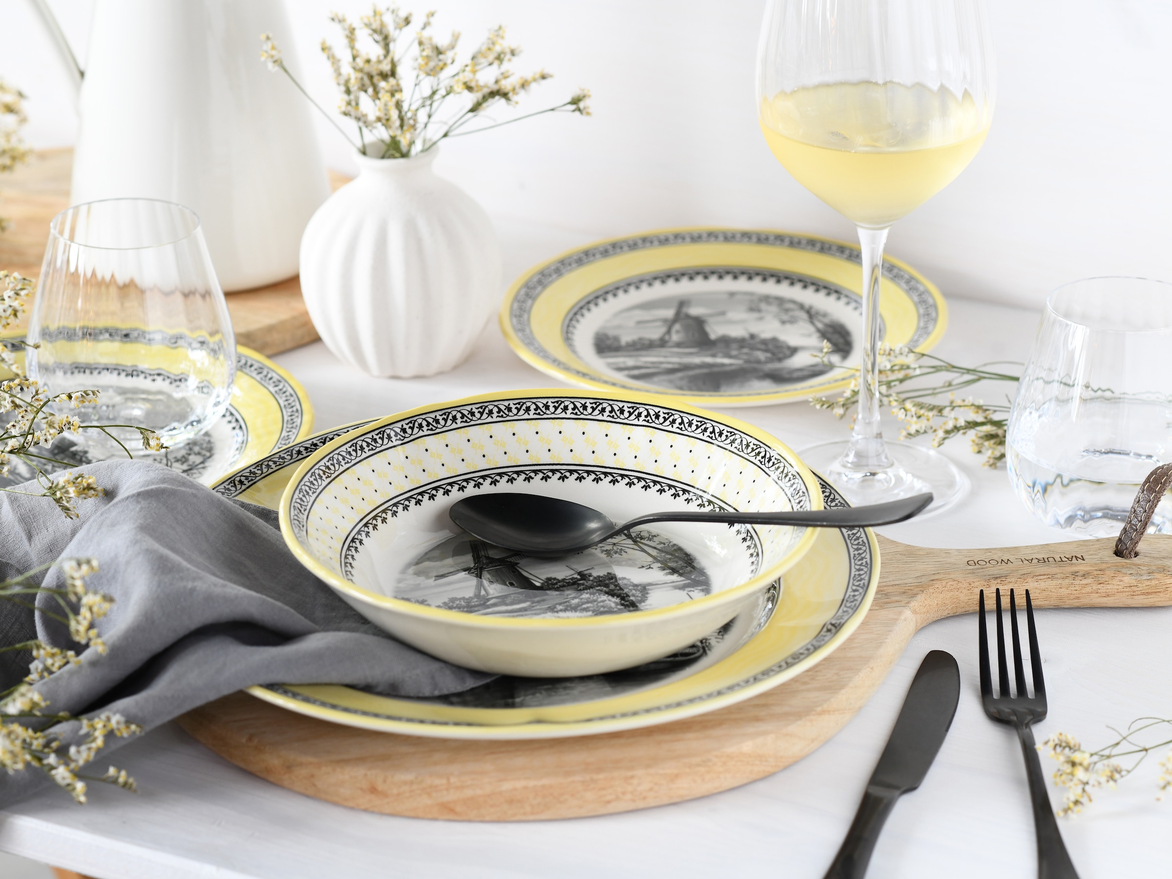 CreaTable Teller-Set »Windmühle Gelb, Teller Set 18-tlg« Traditionell, Nostalgie
