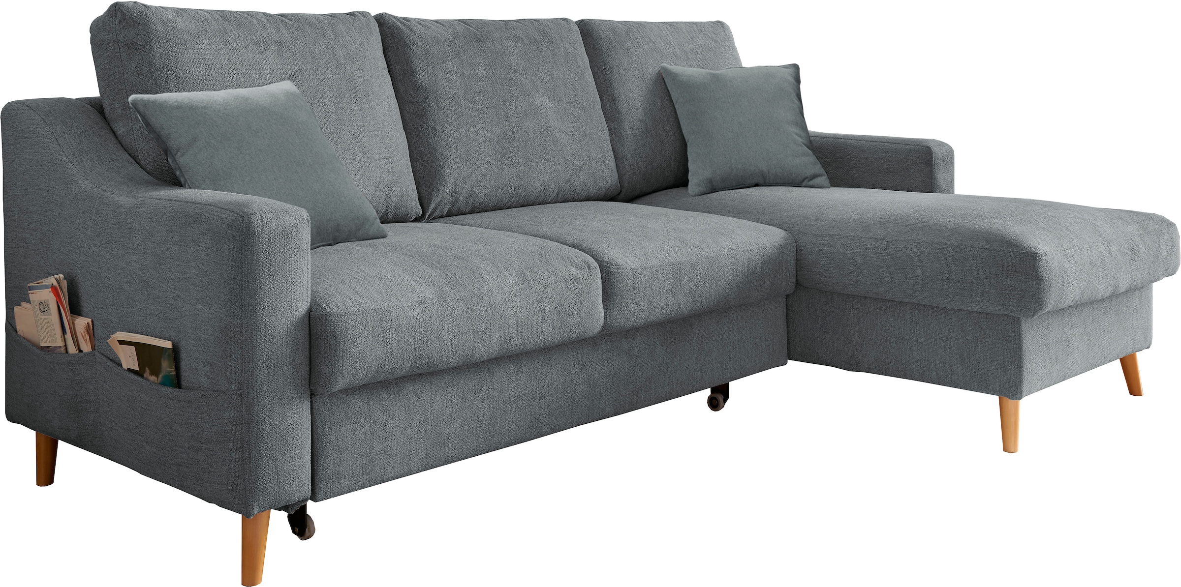 INOSIGN Ecksofa »Valentina L-Form« 2 Zierkissen, mit Seitentasche, ausziehbarer Liegefläche, Bettkasten