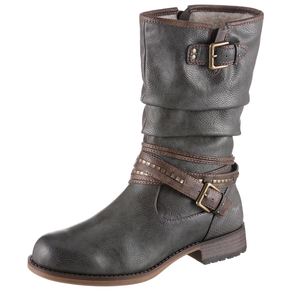 Mustang Shoes Winterstiefel, mit Zierschnallen am slouchy Schaft