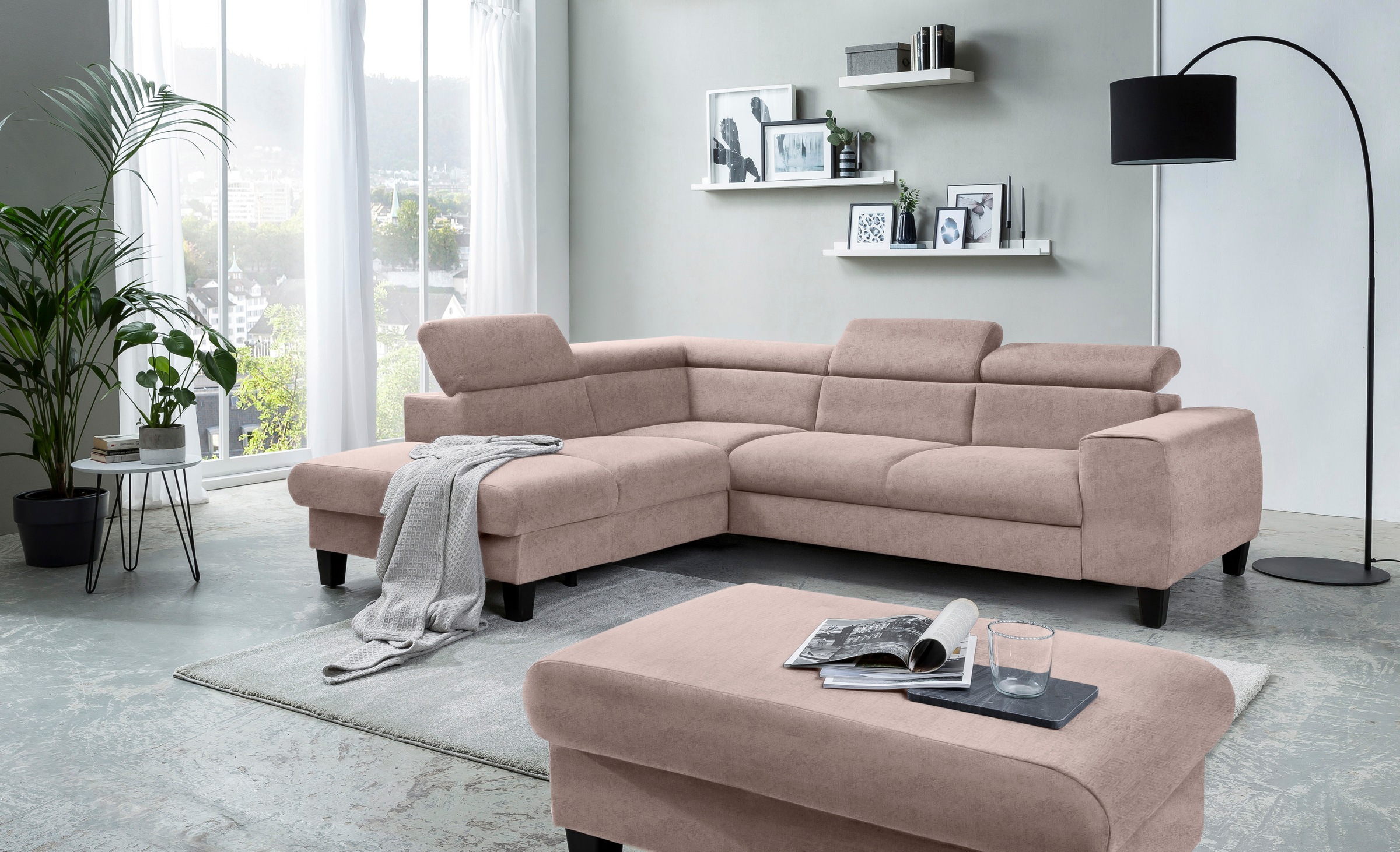 COTTA Ecksofa »Morven L-Form mit Kopfteilverstellung«, wahlweise mit Bettfunktion, Bettkasten & Wireless-Charger