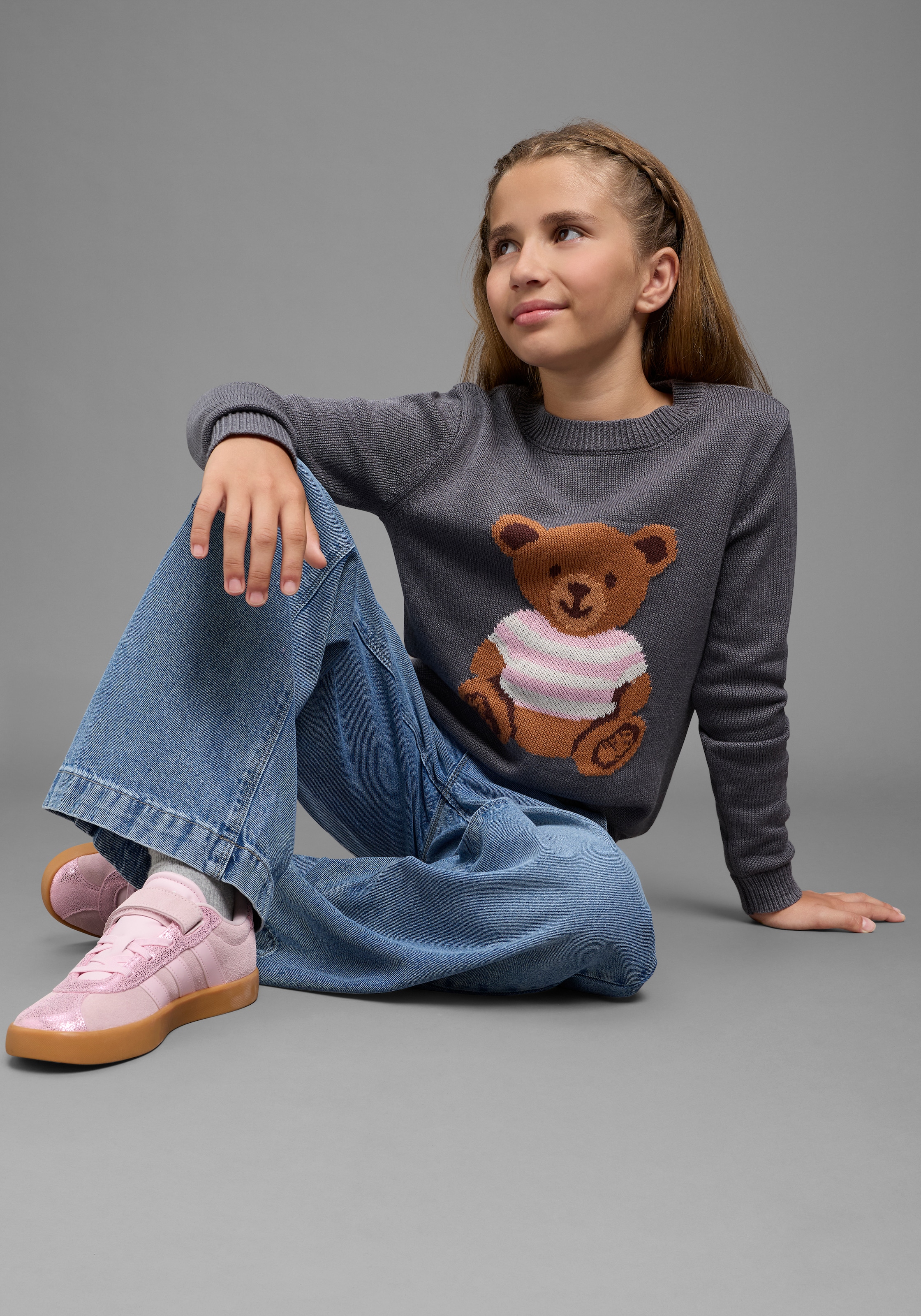 KIDSWORLD Strickpullover »Pullover mit Bär-Design« aufwendiger Jaccquardpulli aus Baumwolle, hüftlange Passform