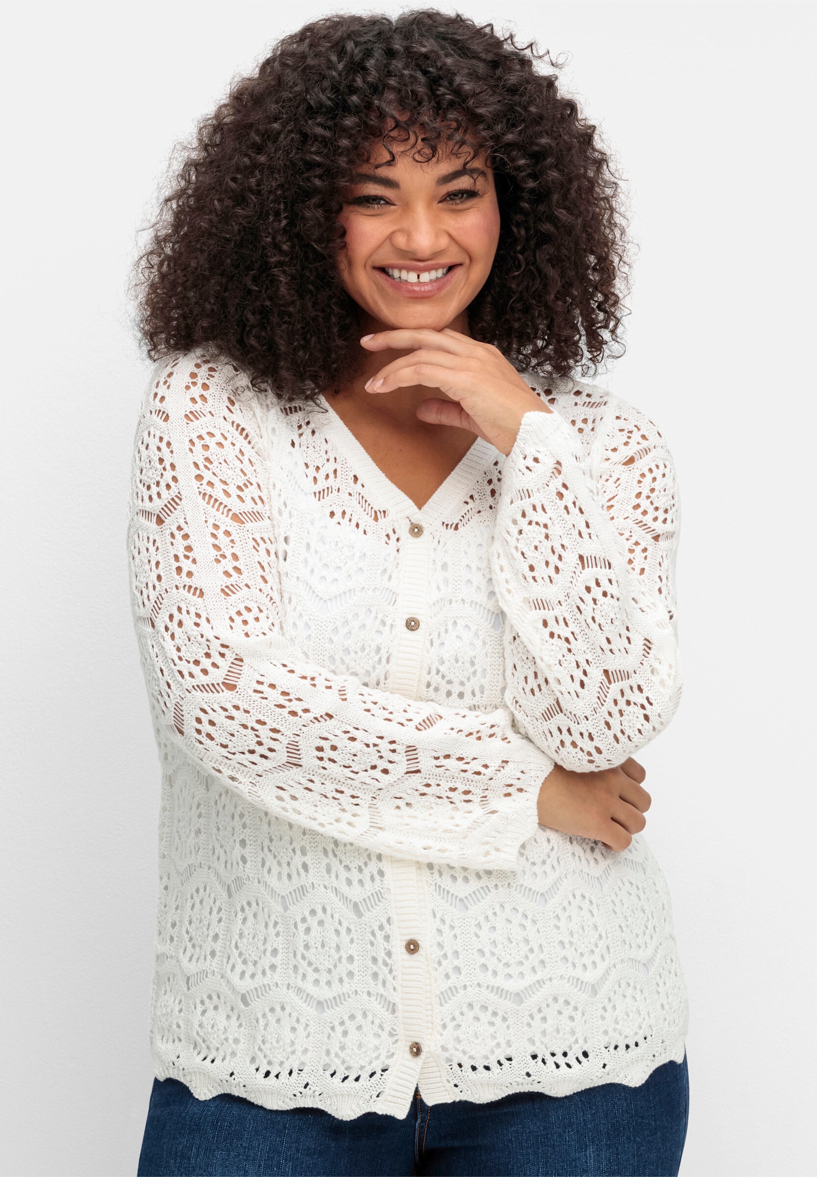 sheego by Joe Browns Strickjacke »Strickjacke Strickjacke aus Häkelspitze«