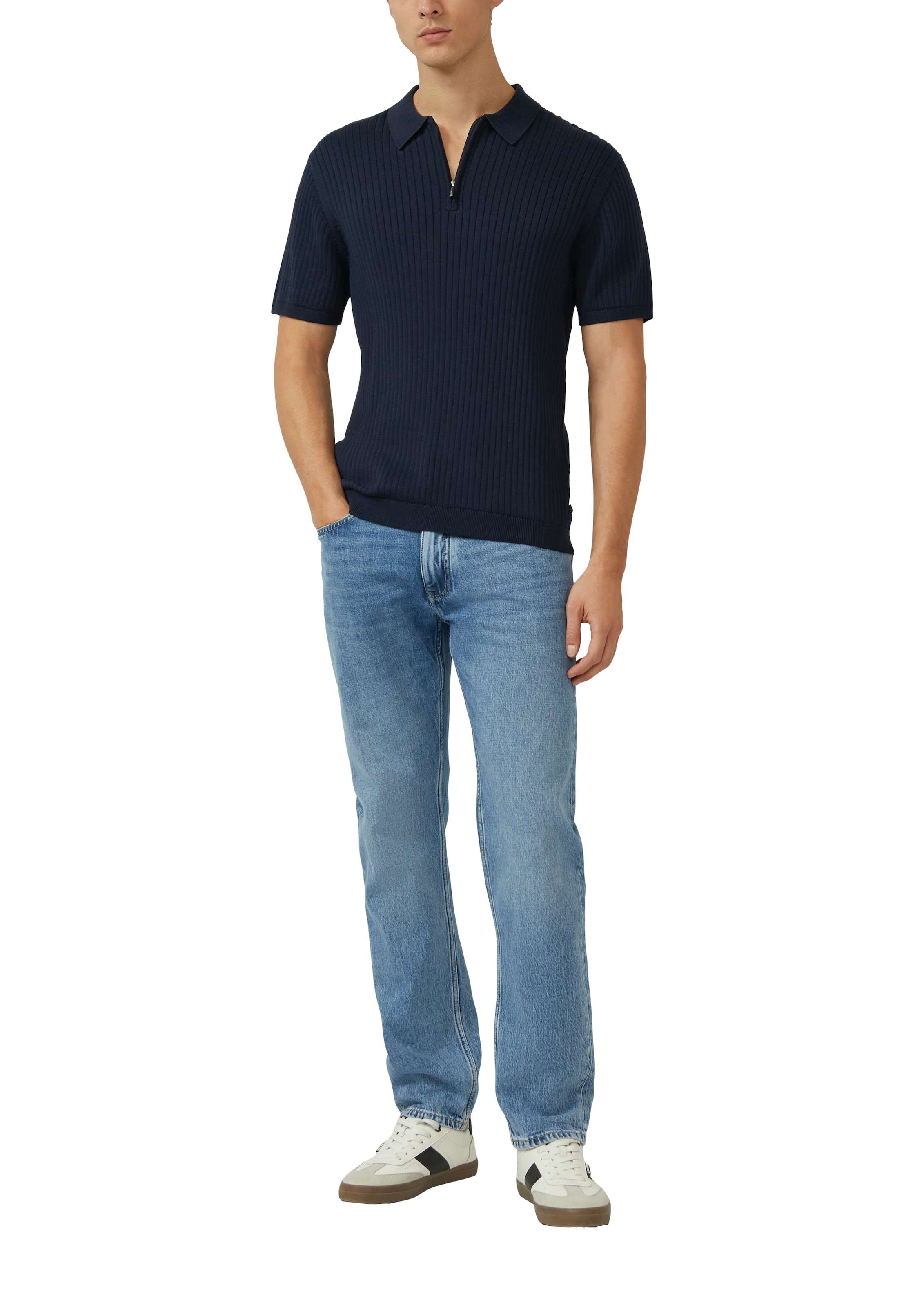 s.Oliver Poloshirt mit Strick-Muster und kurzes Reißverschluss