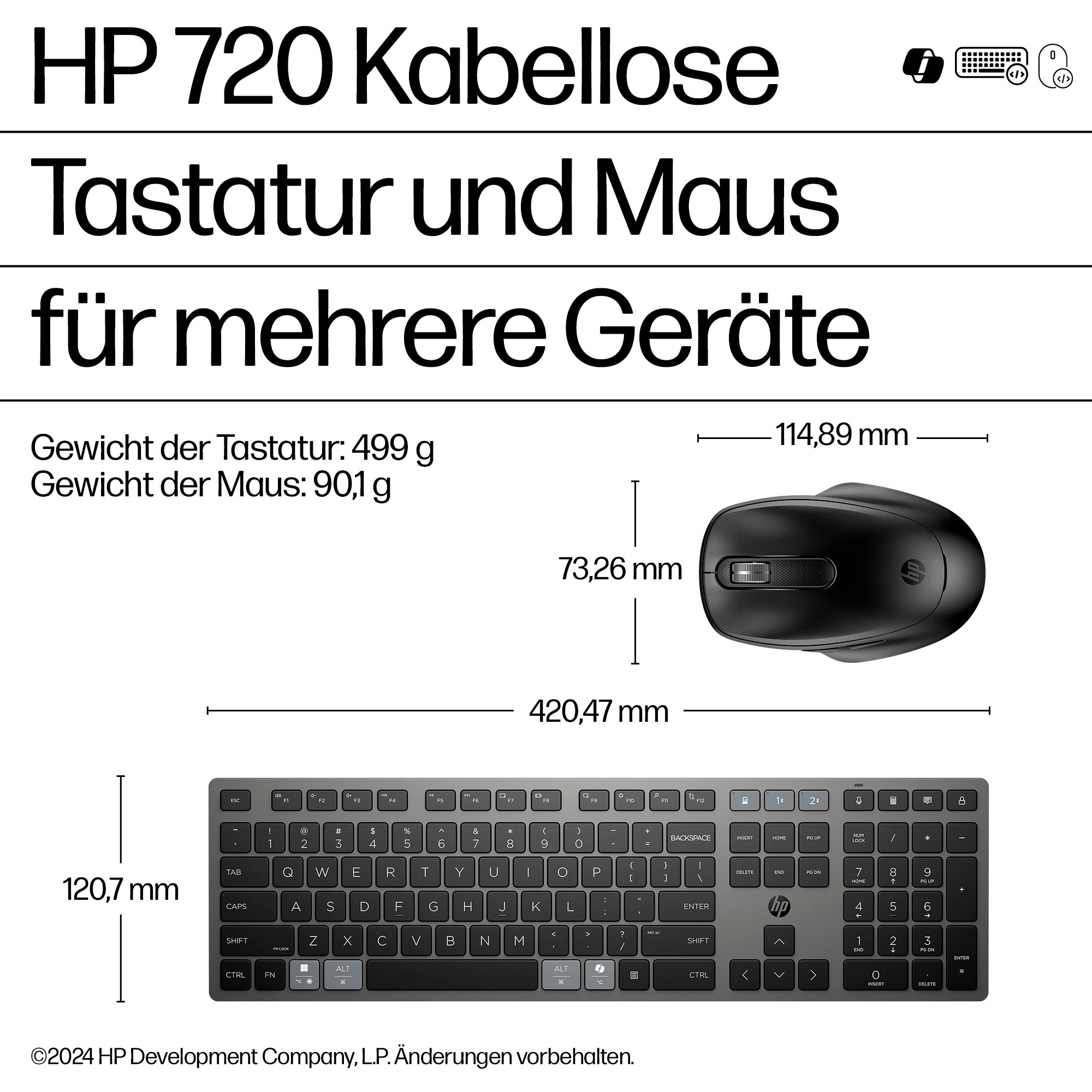HP Tastatur- und Maus-Set »720 Kombo mit wiederaufladbarer kabelloser Tastatur und Maus«