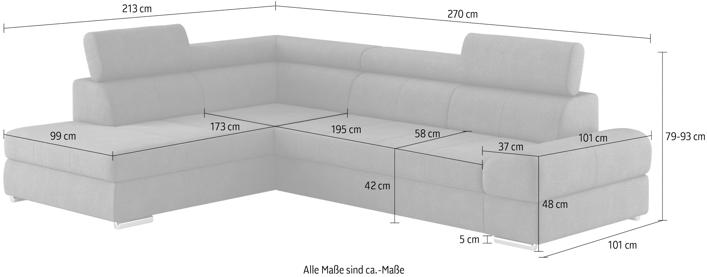 sit&more Ecksofa »Broadway L-Form«, mit verstellbaren Kopfteilen, wahlweise mit Bettfunktion