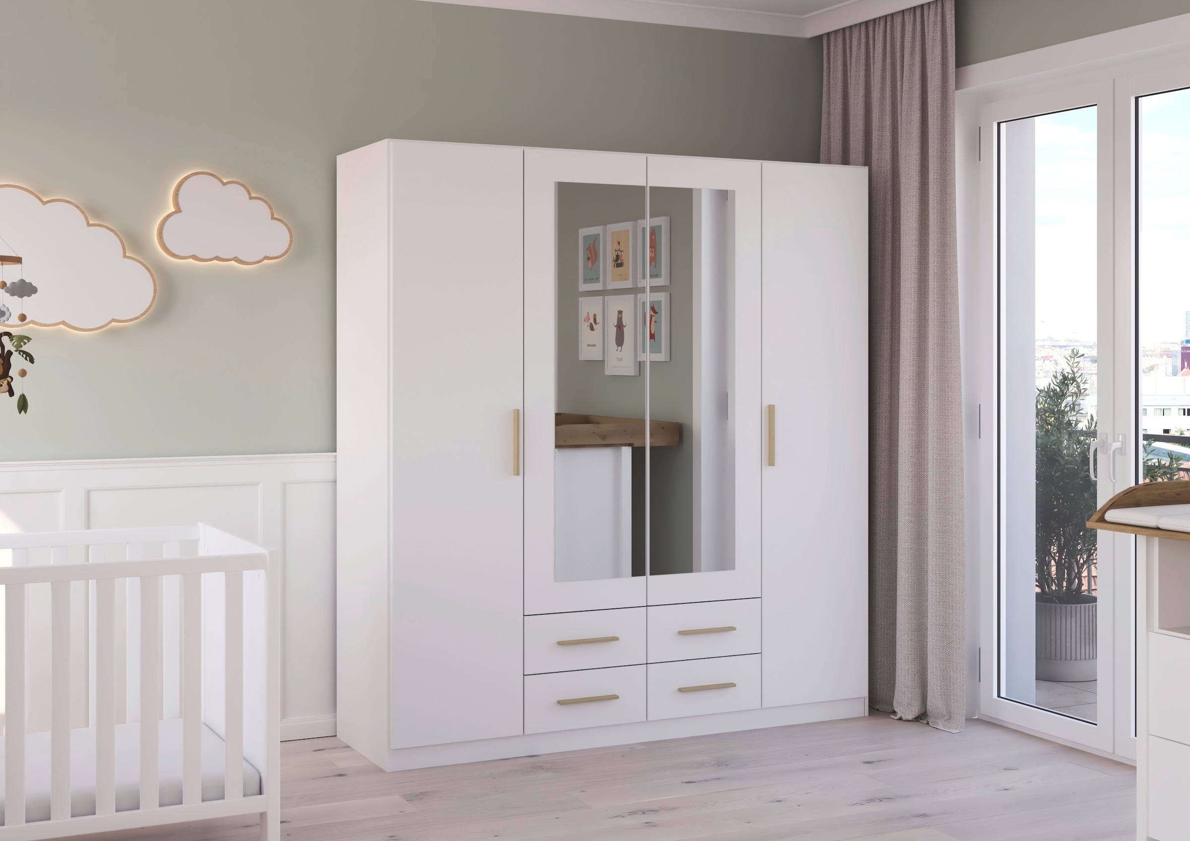 rauch Drehtürenschrank »Kleiderschrank Schrank Garderobe KREFELD optional mit Spiegel«, mit 3 Griff-Varianten, inkl. praktischen Schubladen MADE IN GERMANY