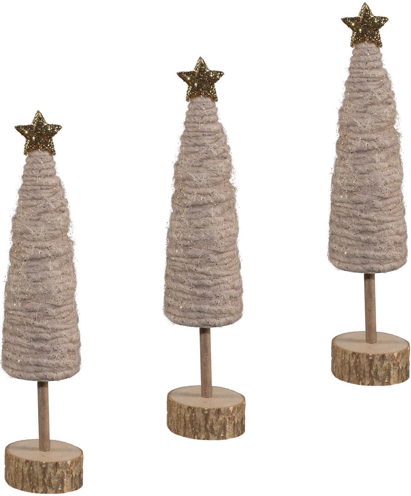 Creativ deco Dekobaum »Weihnachtsdeko«, aus Holz und Wolle, Höhe je ca. 25 cm