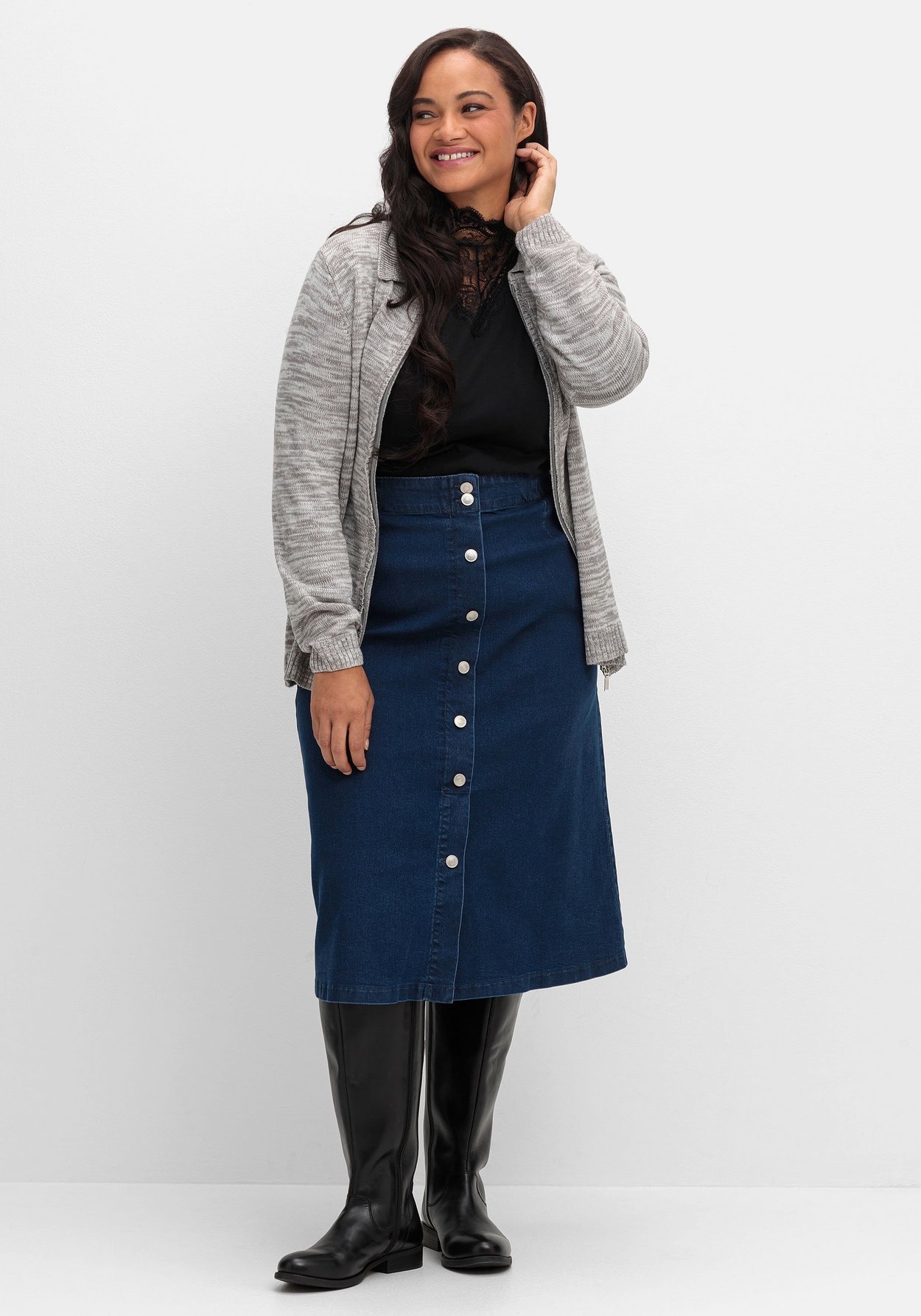 Sheego Strickjacke »Melierte Strickjacke mit Polokragen«