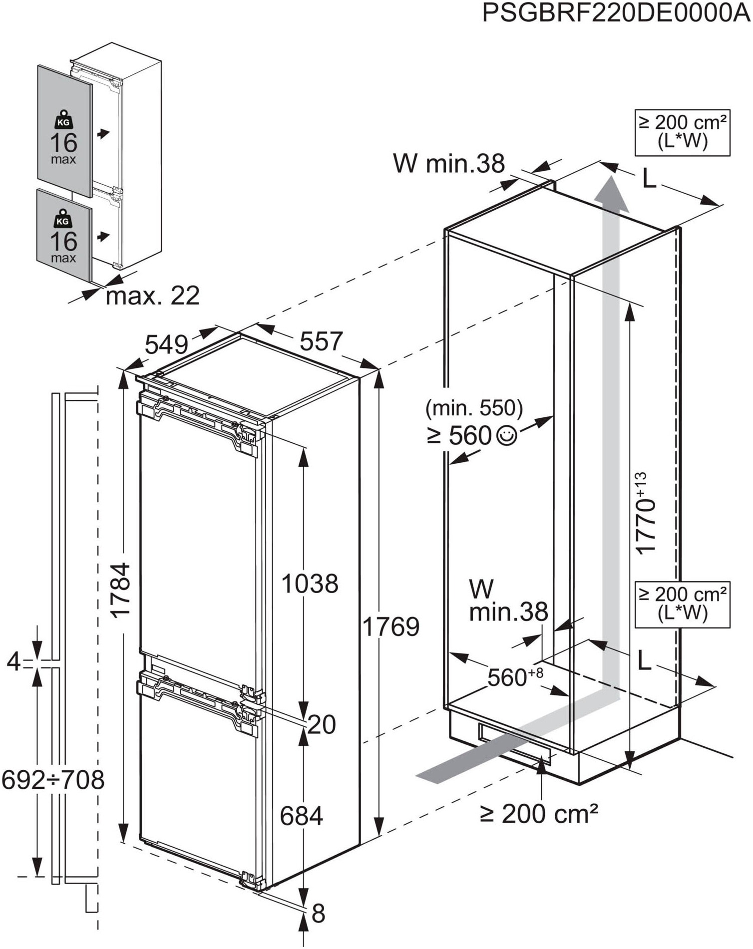 AEG Einbaukühlgefrierkombination Serie 7000 »TSC7M183EC« 176,9 cm hoch 55,7 cm breit 245 Liter, GreenZone-Vitamine bleiben erhalten, NoFrost, Festtür