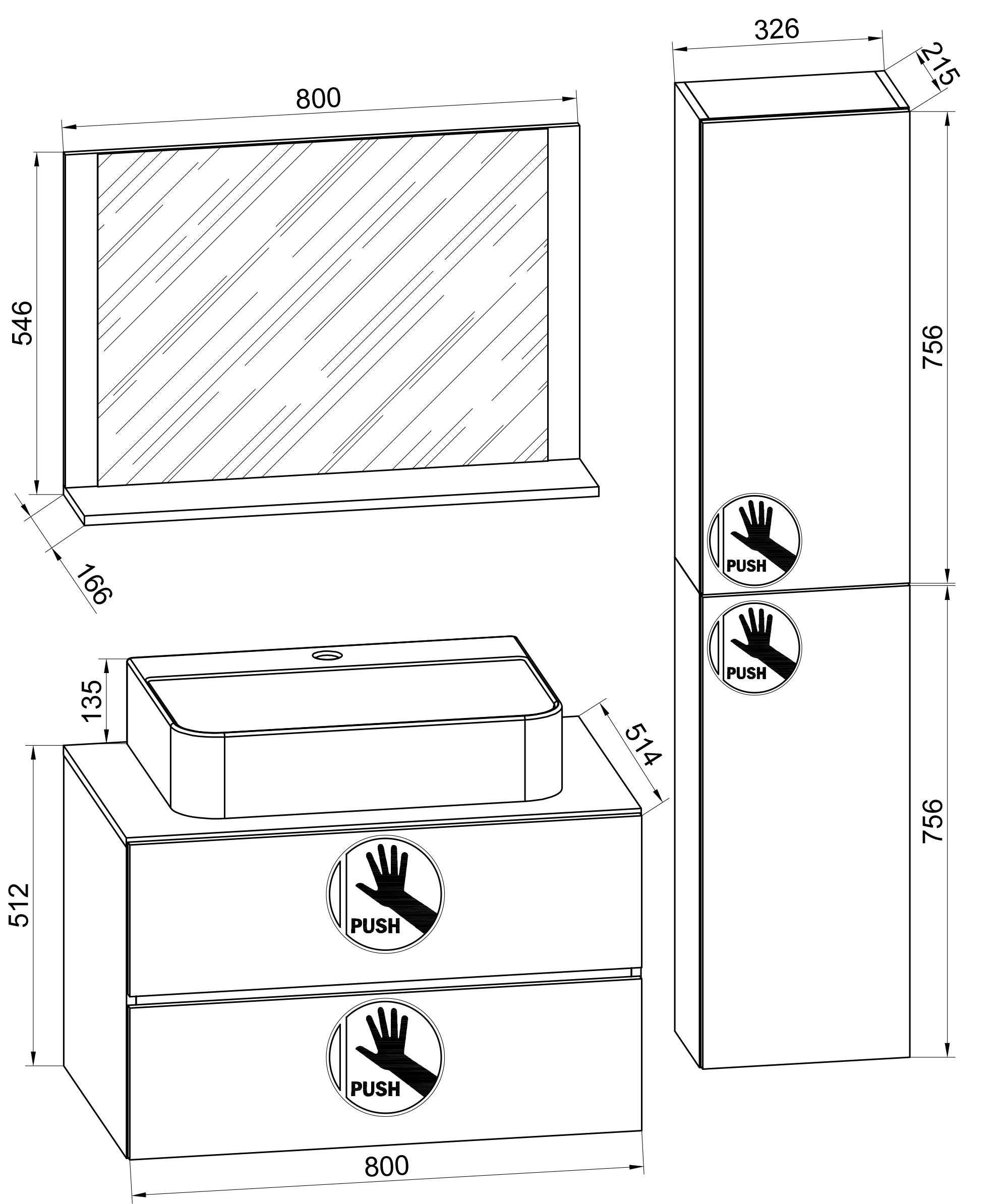 VCM Waschbeckenunterschrank »VCM 4-tlg. Waschplatz Waschtisch Badmöbel Set Waschbecken Lendas-BL Breite 80 cm L Schublade«, (4 St.)