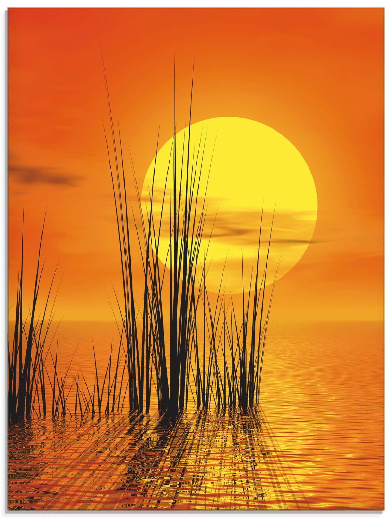 Glasbild »Sonnenuntergang mit Schilf«, Sonnenaufgang & -untergang, (1 St.), in...