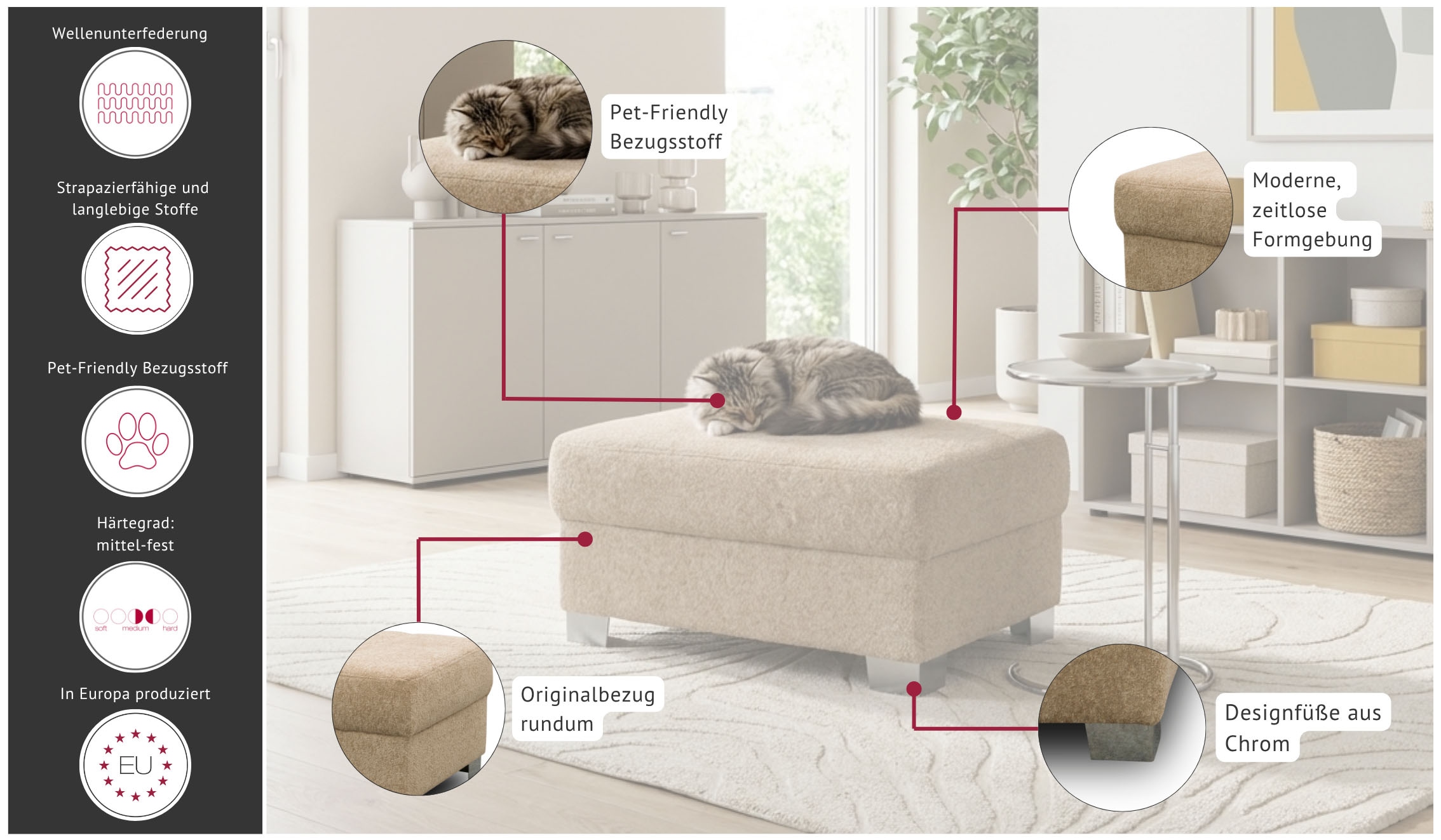 OTTO home Hocker »Lolland« passend zum Sofa Lolland, Breite 83 cm, individuell zu kombinieren