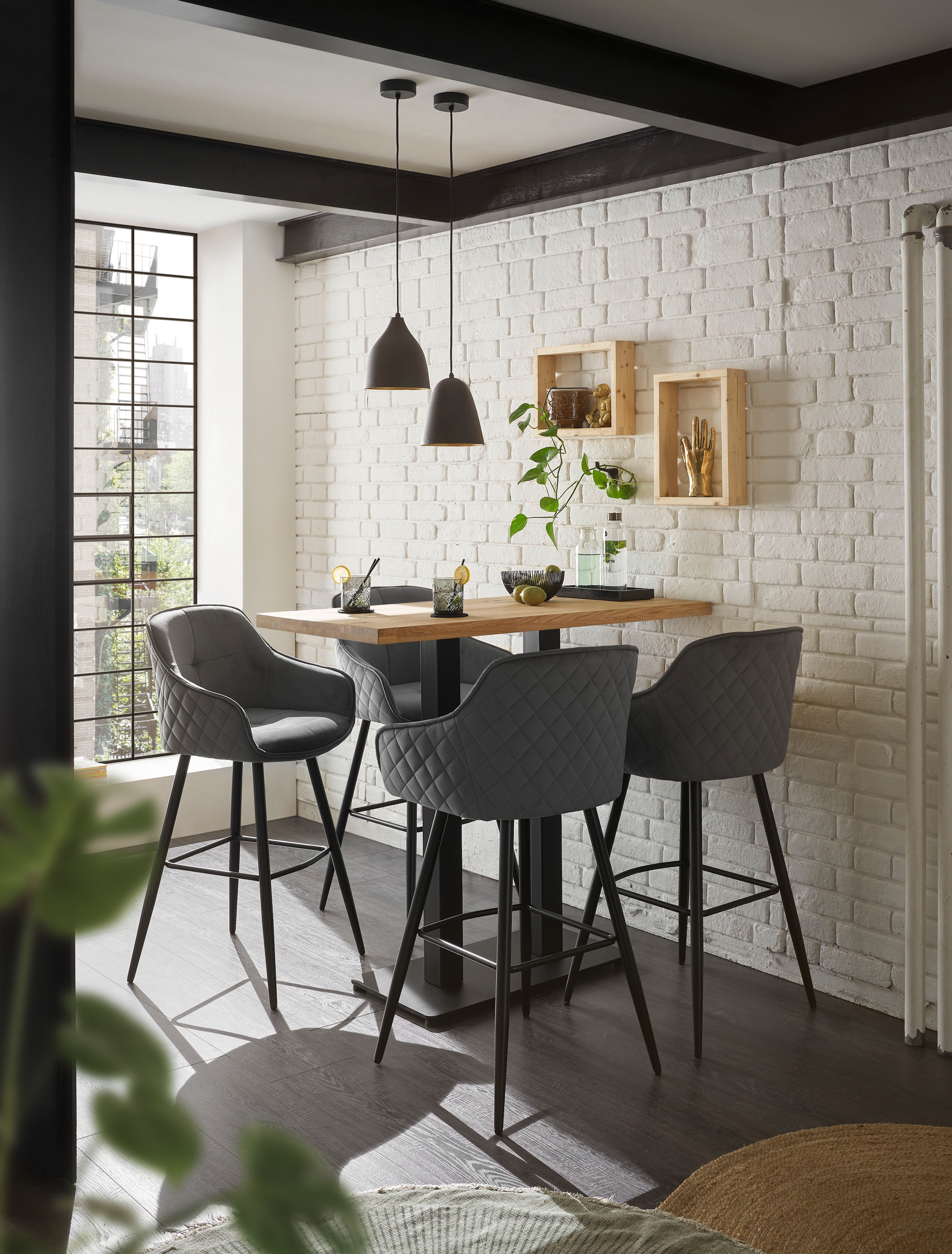 Stolkom Bartisch »Jay Eiche Massivholz geölt, Hochtisch BxHxT 120x104x60 cm«, Industrial Style Eiche Massivholz geölt durchgehende Lamelle